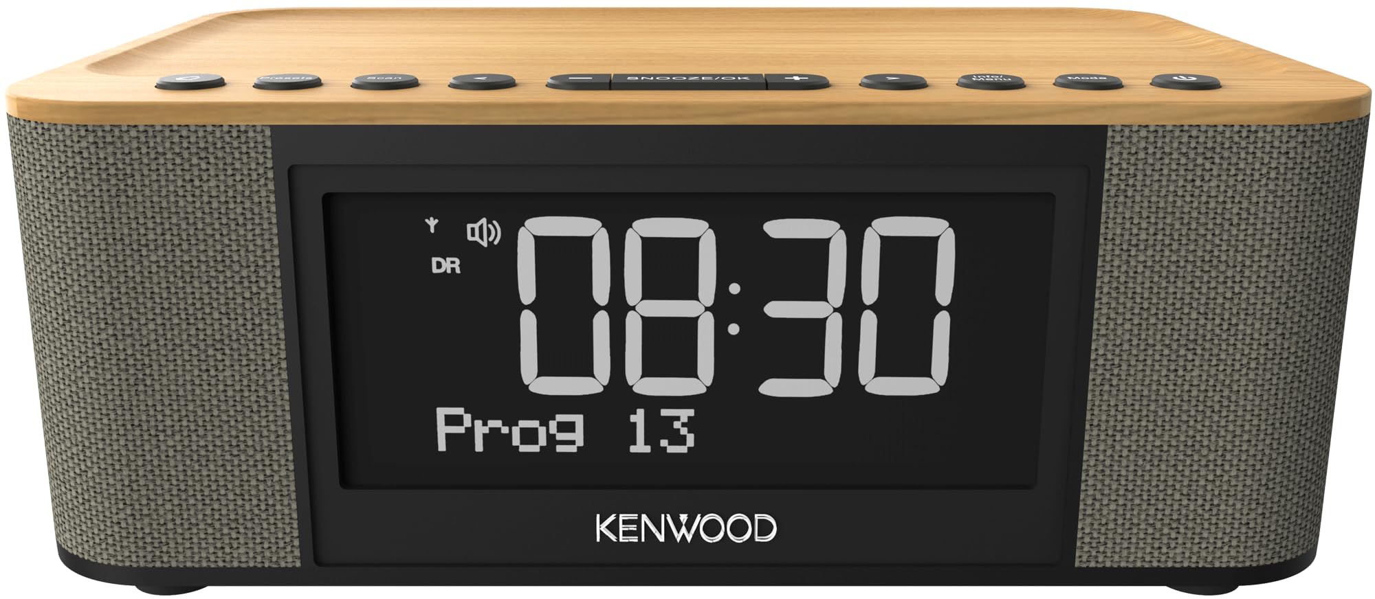 Kenwood CR-ST40DAB-M Radio-réveil stéréo avec 3 alarmes Dab+, FM, Bluetooth, USB, Fonction de Charge, Grand écran, 5 Niveaux d'intensité Variable, 6 W RMS, mémoire des Stations, Aspect Bois