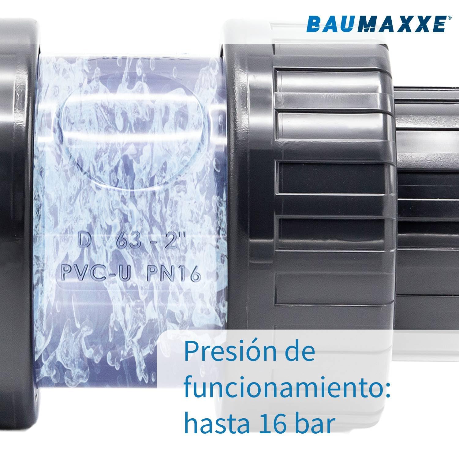 Manguito PVC para encolar con visor transparente I Unión recta DN50 50 mm (1 1/2") PN16 PVC-U I Racor para tubería de presión en piscinas y riego I bm325