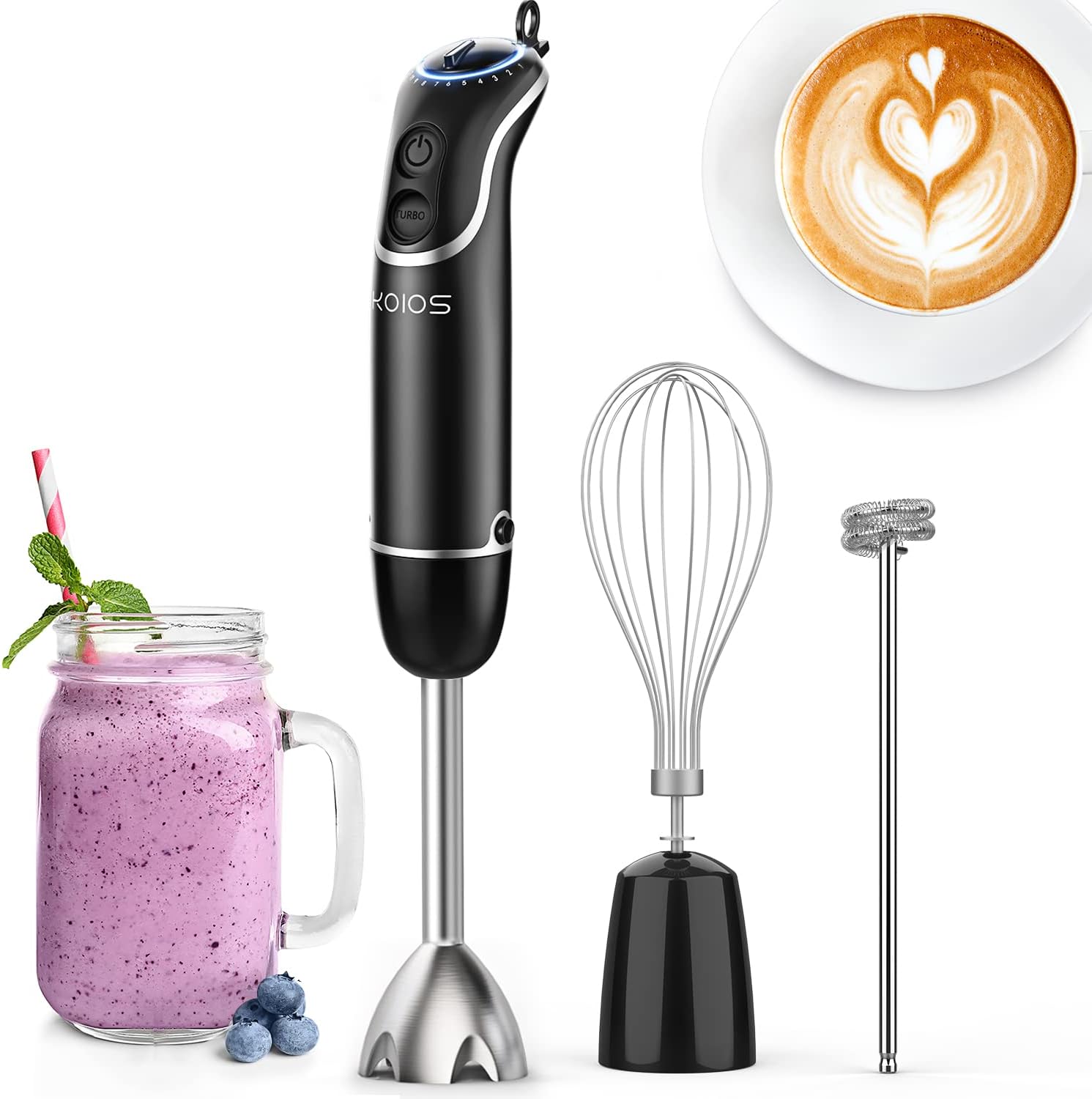 KOIOS 800Watt/ 12Speed Immersion Hand Blender(Titanium