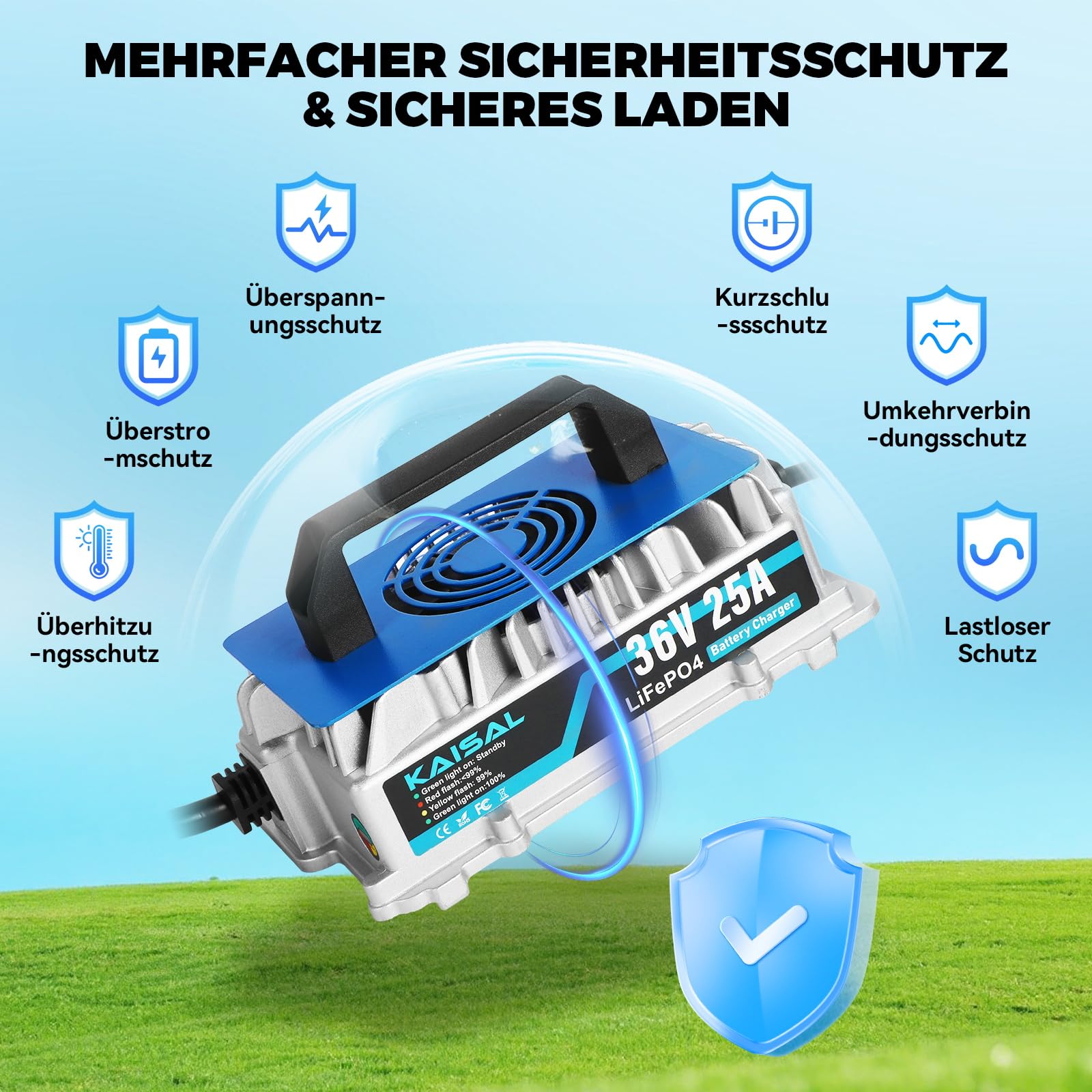 KAISAL LiFePO4 Ladegerät 43.8V 25A für 36V LiFePO4 Lithium Batterien