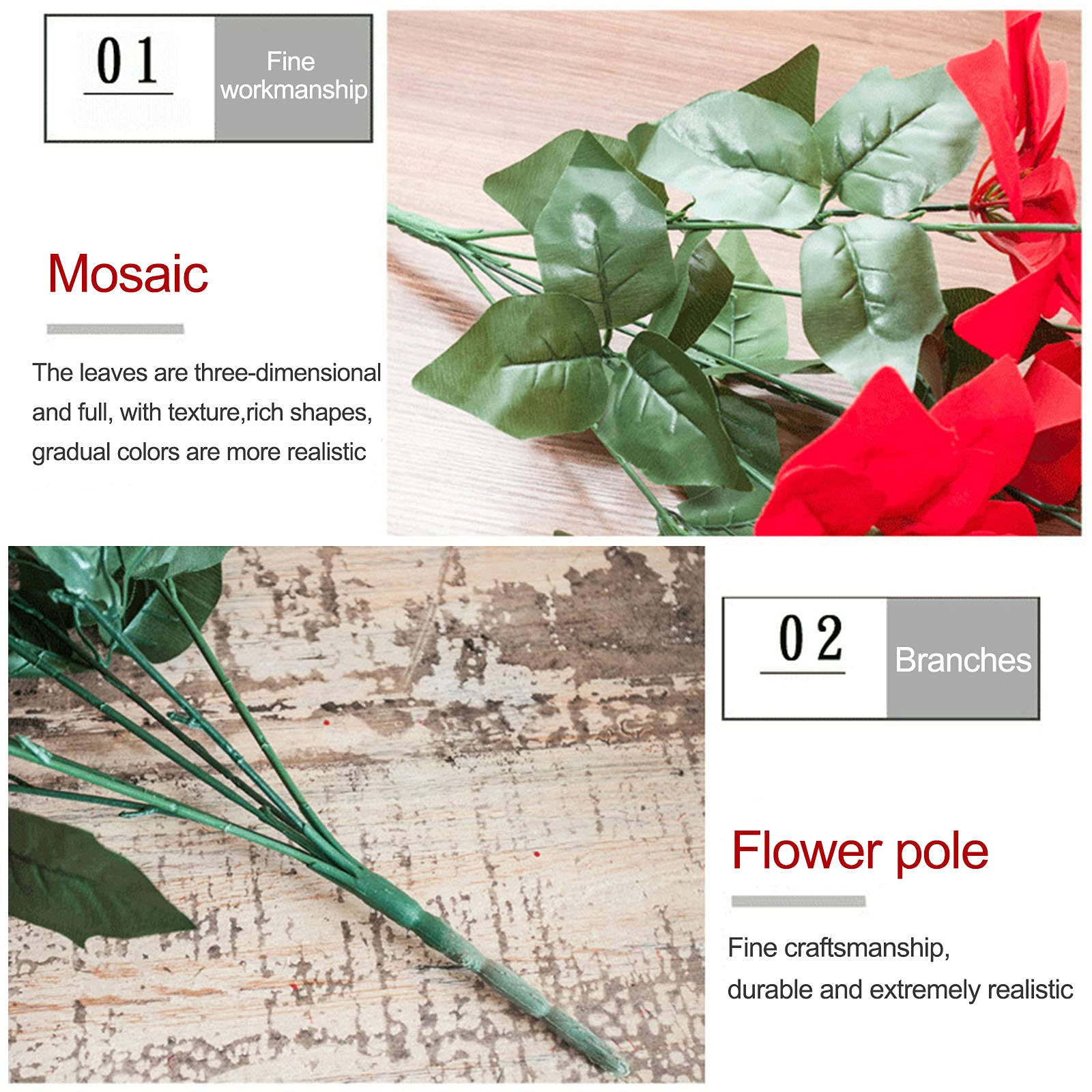 WIVAYE 4 Boeketten Kunstmatige Poinsettia Struiken,7-stengels Rode Poinsettia Struiken met Glinsterende accenten, Zijde Stof Poinsettia Boeket voor Kerst Vaas Arangment Bruiloft Decor