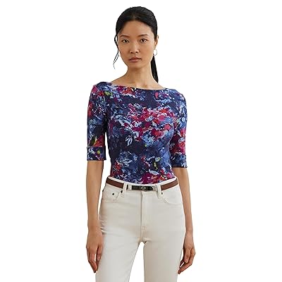 Lauren Ralph Lauren Print Stretch Cotton Boatneck T Shirts Women