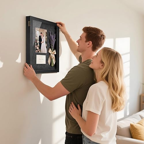 Miniatura 6 de AW BRIDAL Caja de sombra pequeña de 8.5 x 11.5 pulgadas, marcos de fotos, cajas de sombra profunda con estantes y cajones extraíbles, cajas de