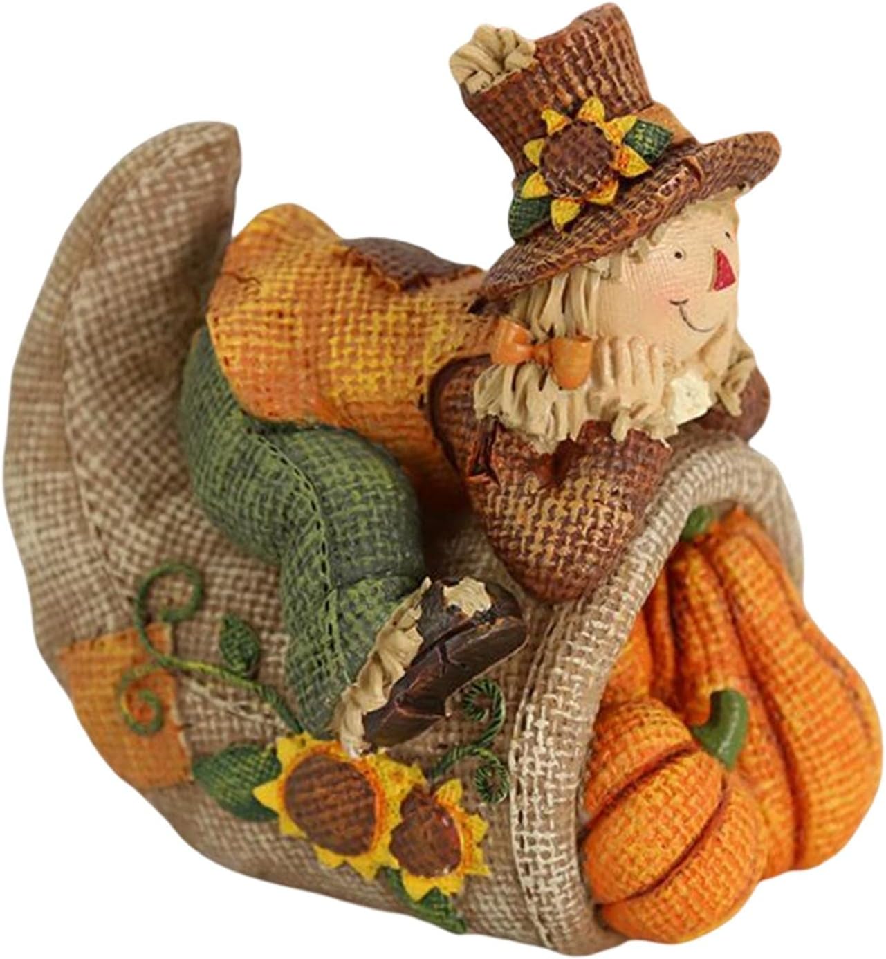 Esquirla Fall Harvest Scarecrows Figurines with Artificial Pumpkins Thanksgiving