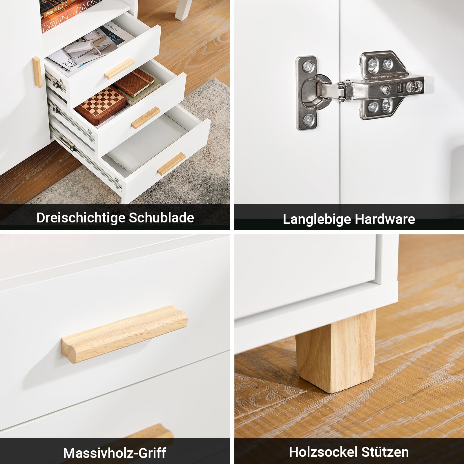 SoBuy Druckertisch Schreibtisch Unterschrank mit 3 Schubladen und 1 offenem Fach Büro Schubladenschrank Aktenschrank Druckerschrank Platzsparender Büroschrank Weiß-Natur 90x75x45cm ASK07-WN