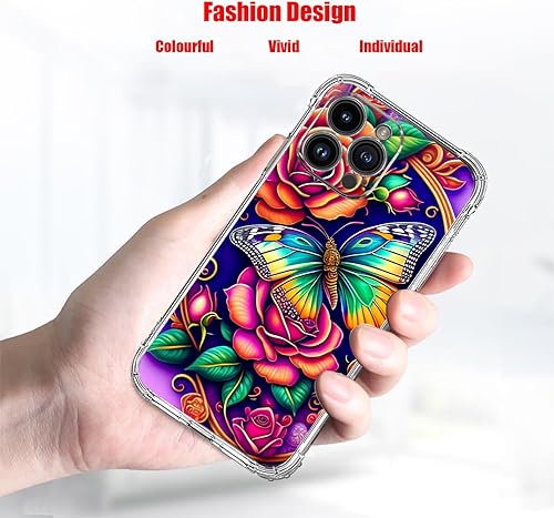 Miniatura 3 de Funda para iPhone 15 Pro Max, protección contra caídas de flores de mariposa coloridas, a prueba de golpes, funda protectora de cuerpo completo