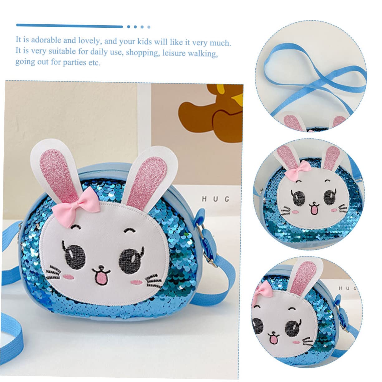 3stücke Junge Mädchen Crossbody Tasche Mit Glitzer Und Hasen- Für Kleinkinder Einkauf Und Freizeit Mit Schultergurt Einfach Zu Öffnen Schließen