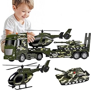 25.6" Green Military Big Truck Toys, Big Truck Toy with Tank and Helicopter,Army Toys with Sounds & Lights, Great Gift for 3+Years Old Boys and Girls