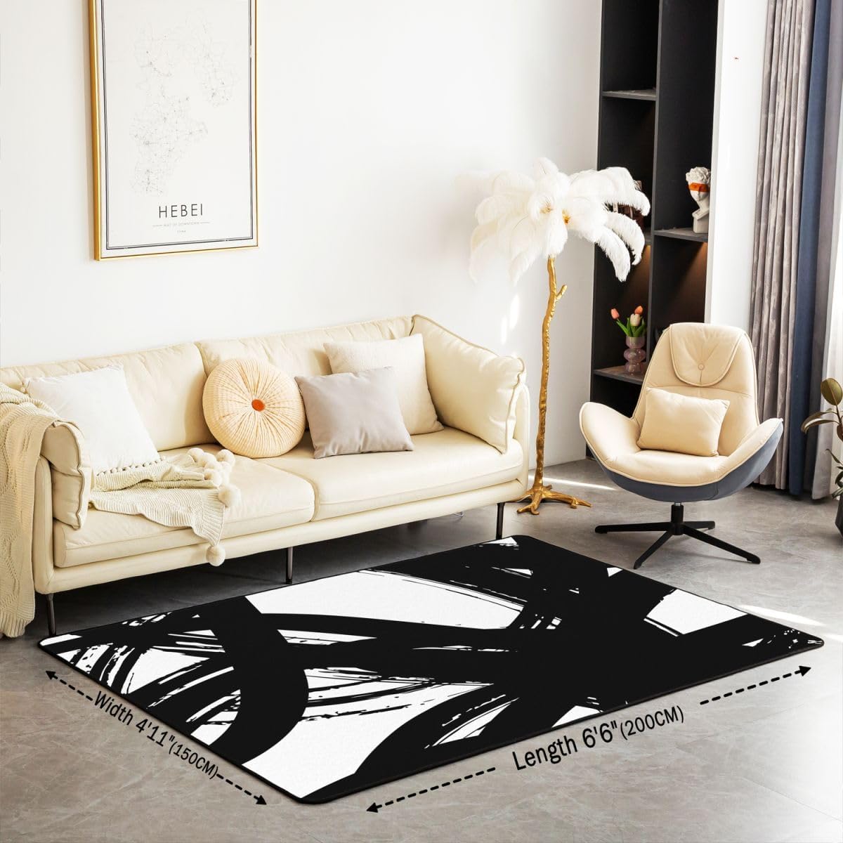 Black and White Area Rug Area Rug 5x7 Modern Stripe Decorative Carpet Set for Kids Teens Adults Neutral Art Living Room Rugs Abstarct Art Indoor Floor Mat Room Decorations