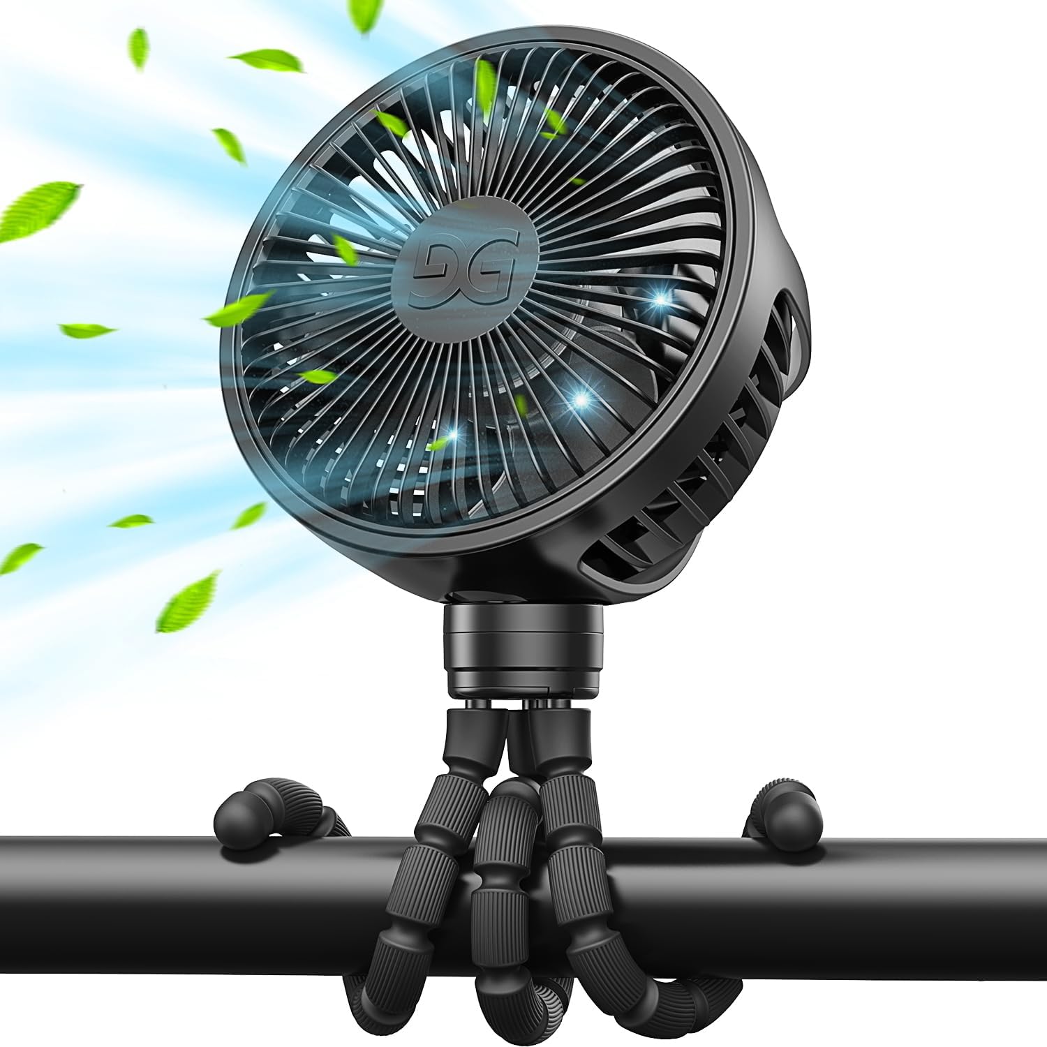 – Large Stroller Fan Clip on for Baby, Flexible Tripod & Battery Powered Pram Fan, Portable Handheld Fan for Bedroom, Car Seat, Travel, Camping, Black