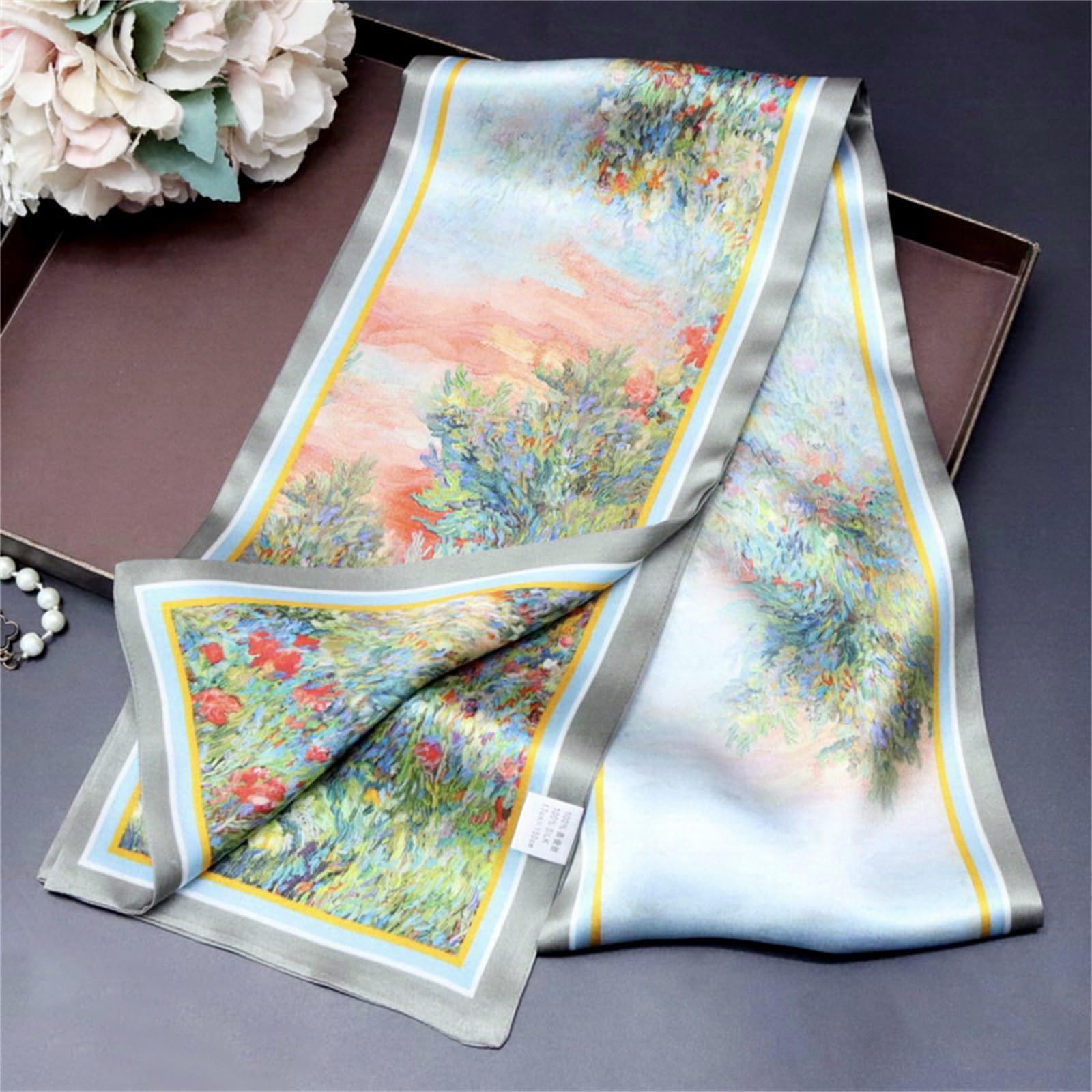 Sciarpa di Seta Sciarpa di seta con temperamento stile pittura a olio primaverile Sciarpa al collo svolazzante Sciarpa lunga di seta Sciarpe di Seta da Donna