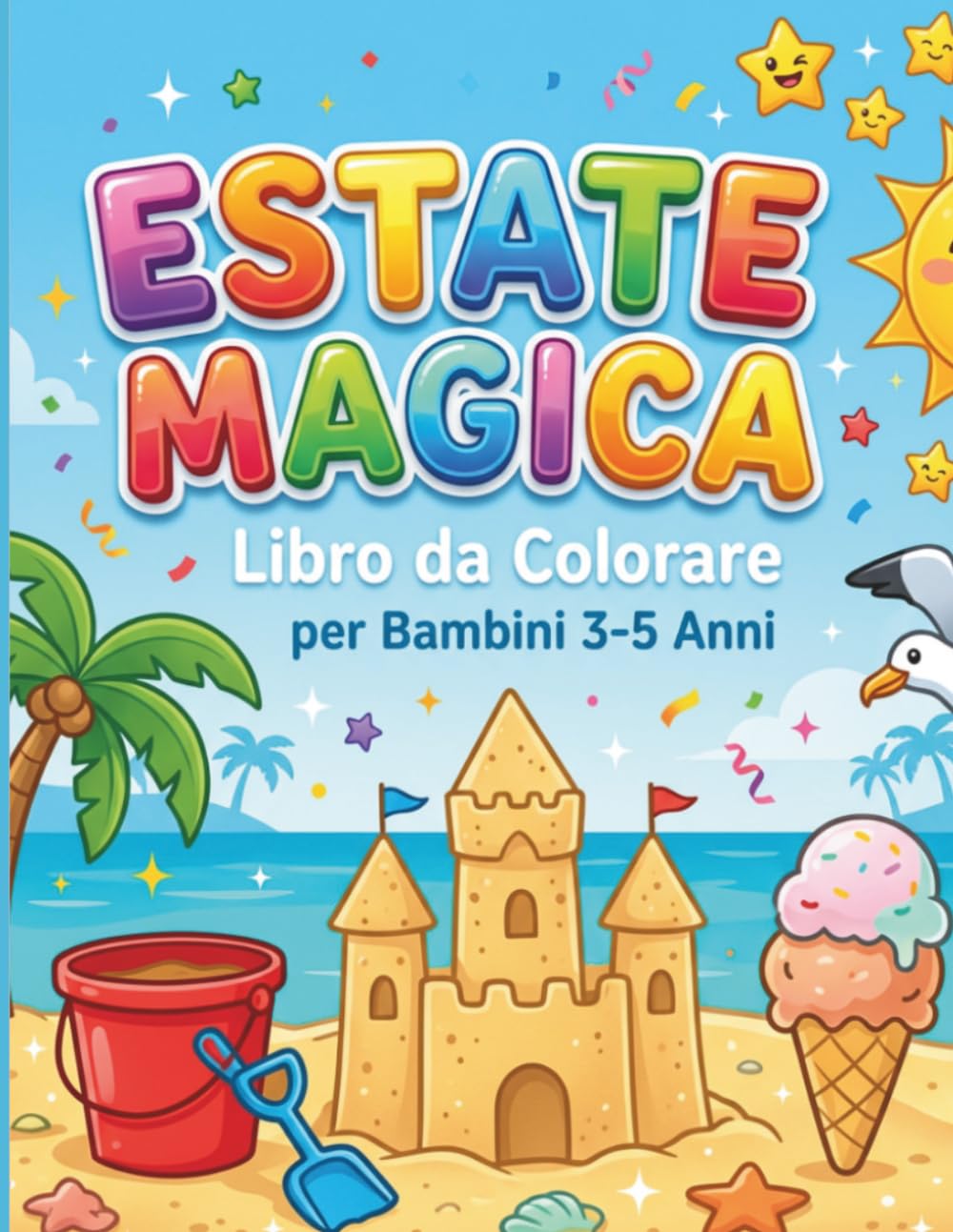 Estate Magica - Libro da Colorare per Bambini 3-5 Anni: 30 simpatiche pagine estive da colorare con animali, spiaggia, gelati, castelli di sabbia e divertenti attività creative