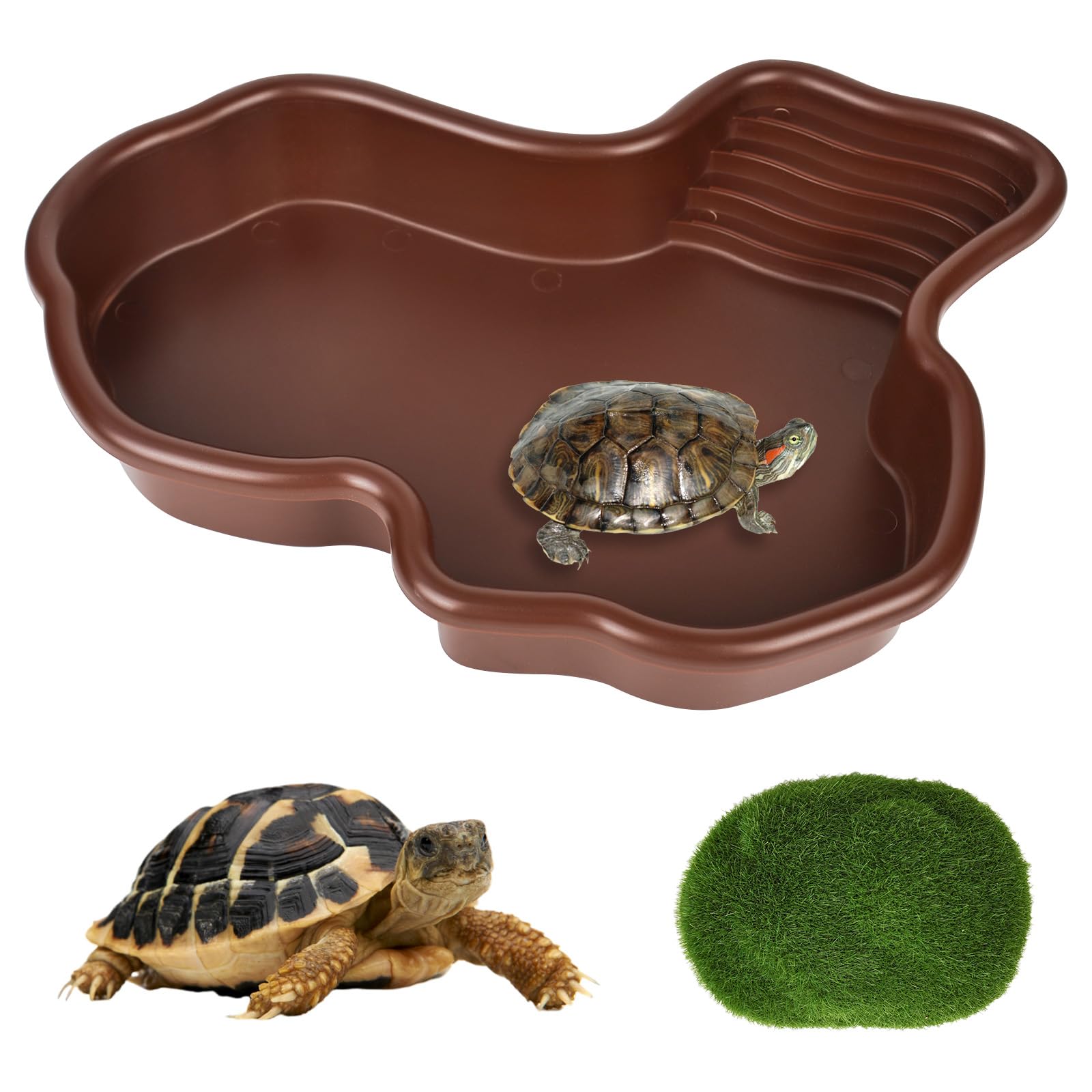 Vaschetta Per Tartarughe Con Rampa - Piccola Piscina Rettili - Base Antiscivolo - Habitat Naturale