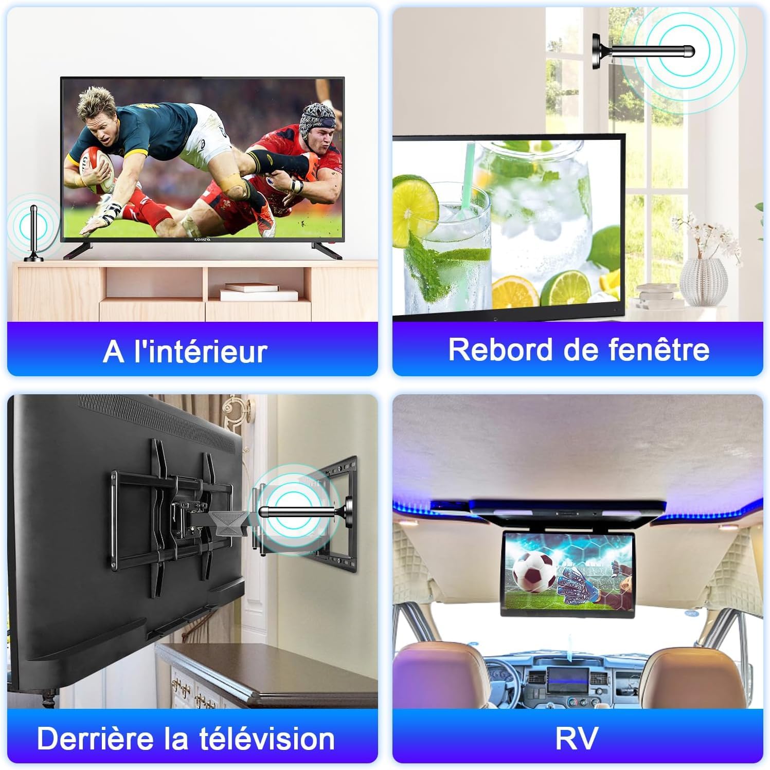 Antenna TV interna potente TNT HD, 2025 più recente Antenna TV interna con amplificatore di segnale ad alto guadagno, ricezione a lungo raggio a 360° con solida base magnetica per,Antenne TNT