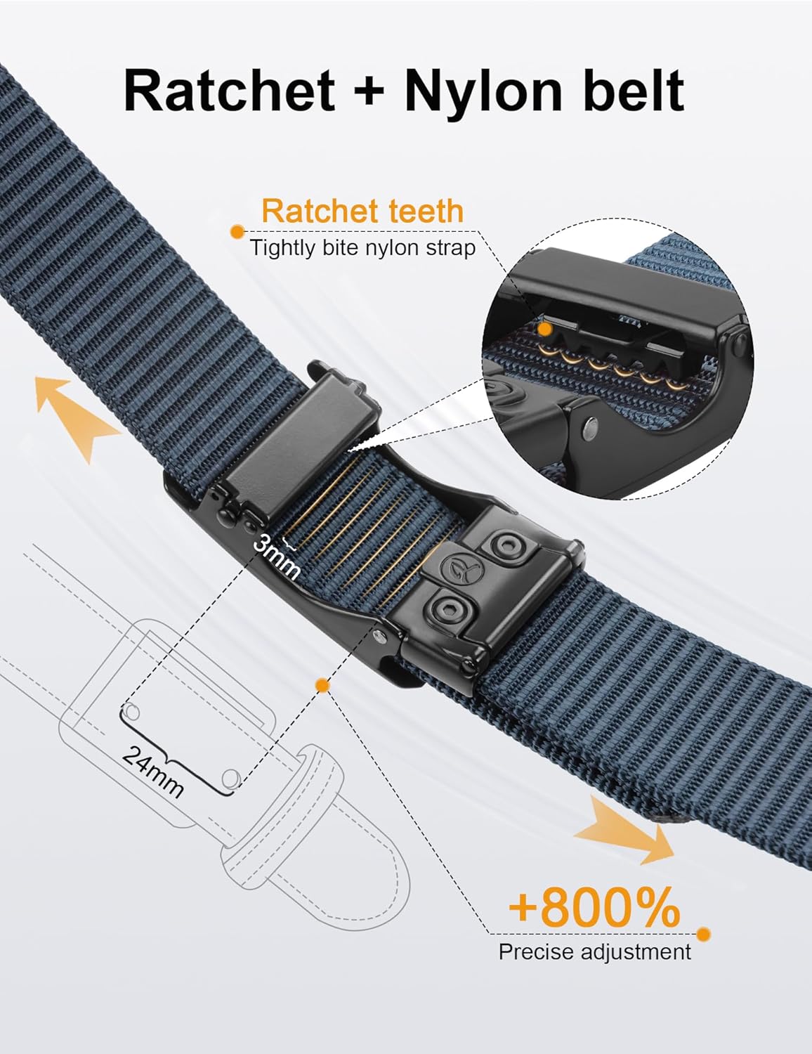 JUKMO Men's 1.5" Nylon Ratchet Belt, Casual Web Click Belt with Slide Buckle for Jeans, No Holes Adjustable Trim to Fit - Image 2