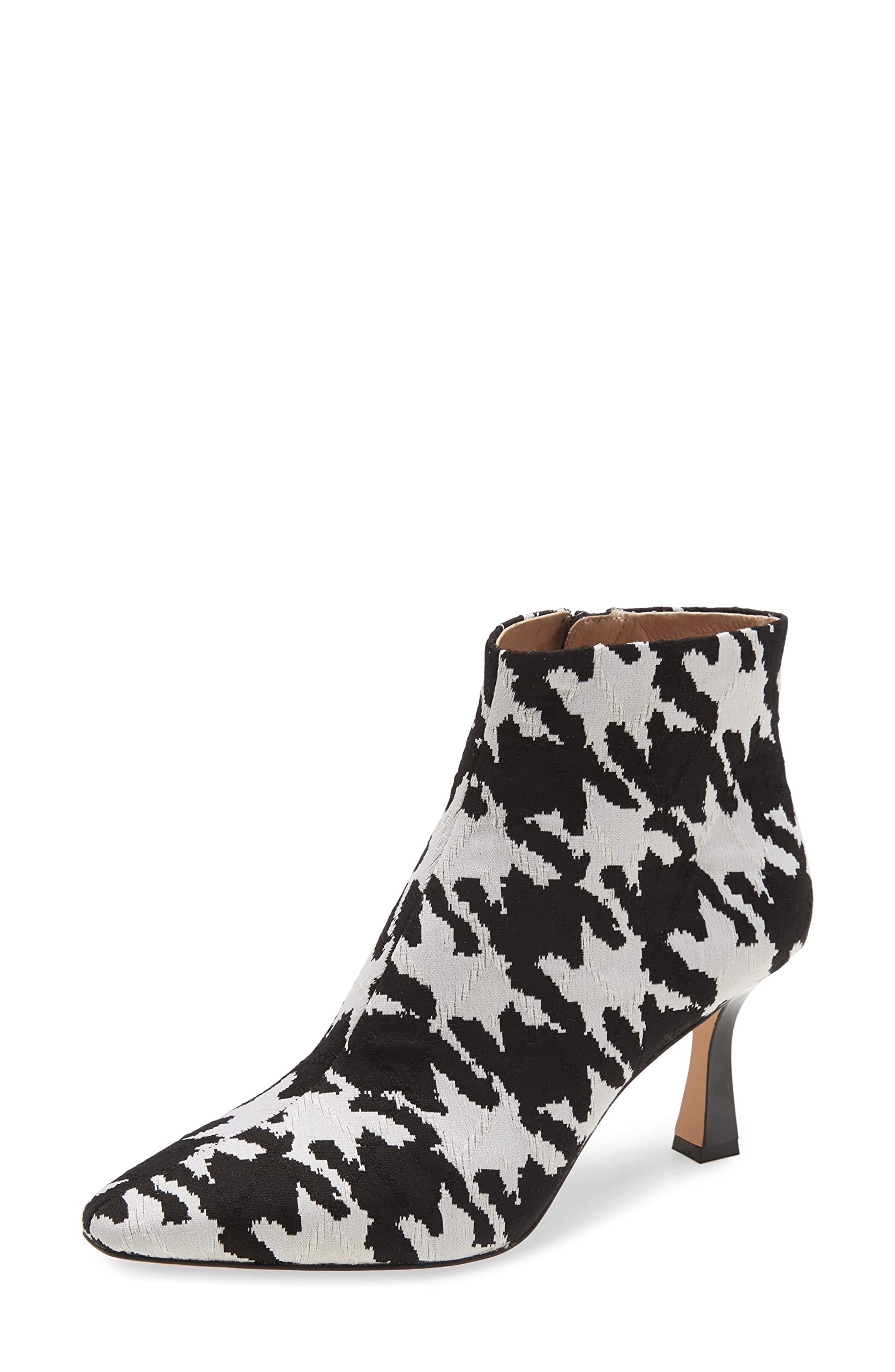 LOUISE ET CIE Lenci Black White Kitten Heel Pointed Toe Dress Ankle Boots