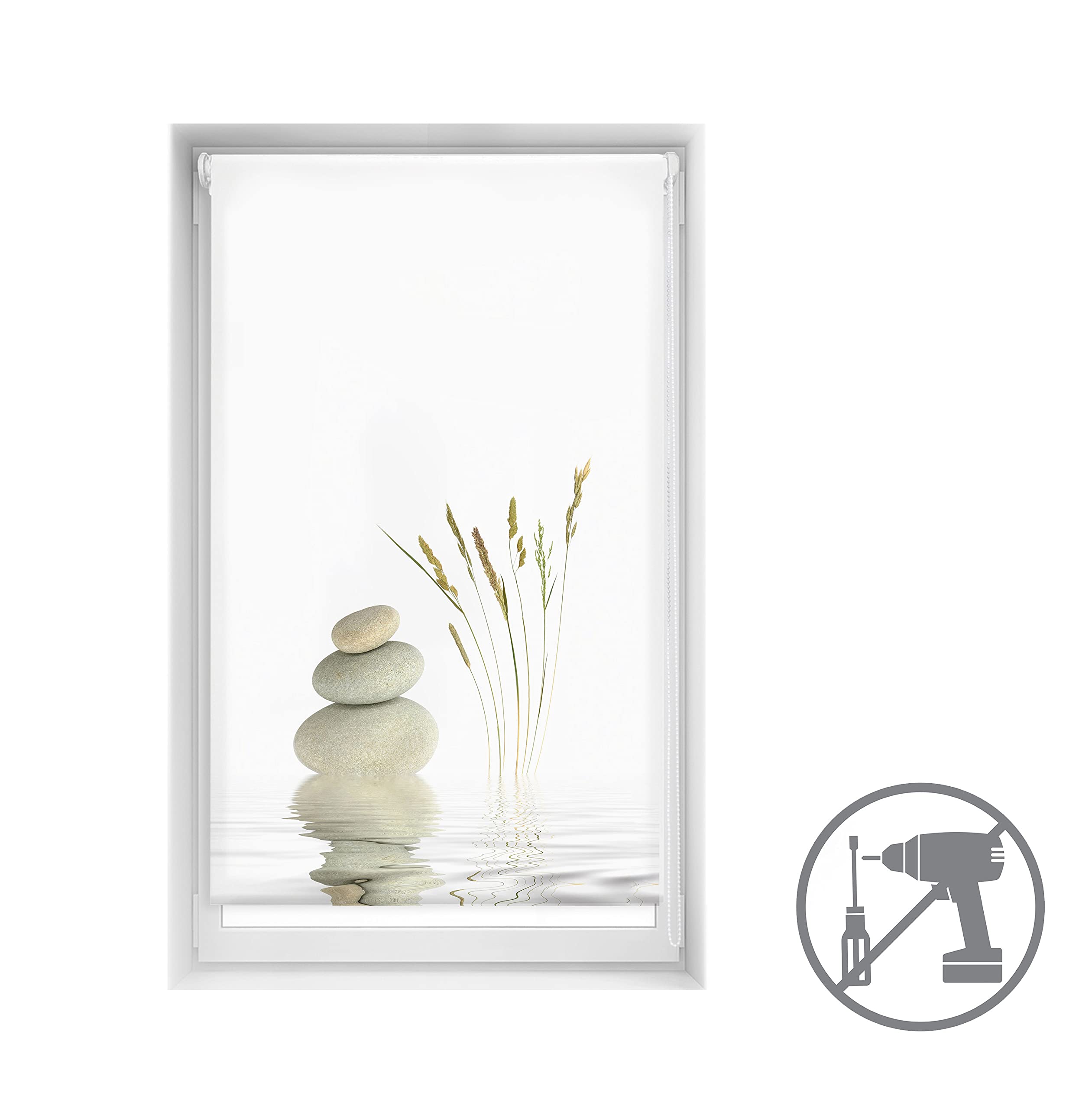 Blindecor Easy Store Enrouleur translucide sans perçage à Motif numérique Sérénité 95 x 150 cm Dimensions du Tissu 92 x 145 cm