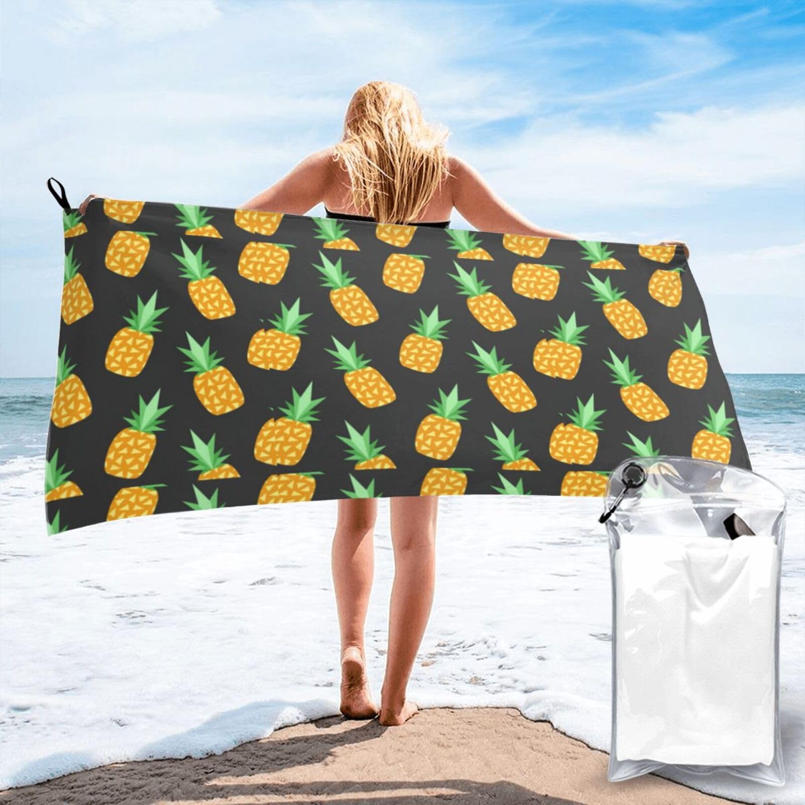 WYCZHY Yellow Pineapple Print Beach Towel Soft Quick Dry For Spa Pool Gym Vacation Travelers Women Men Adults Sauna Gift