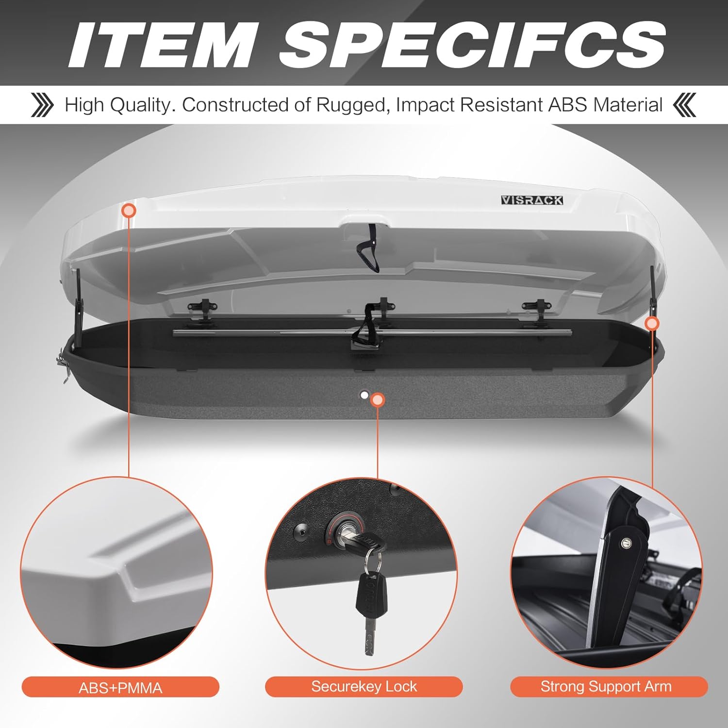 Hard Shell Rooftop Cargo Carrier, 21 Cubic Feet Roof Box with Secure Keys, 150 LBS Capacity, Dual-Side Opening, Weather-Resistant ABS+PMMA Material, Tool-Free Install, White