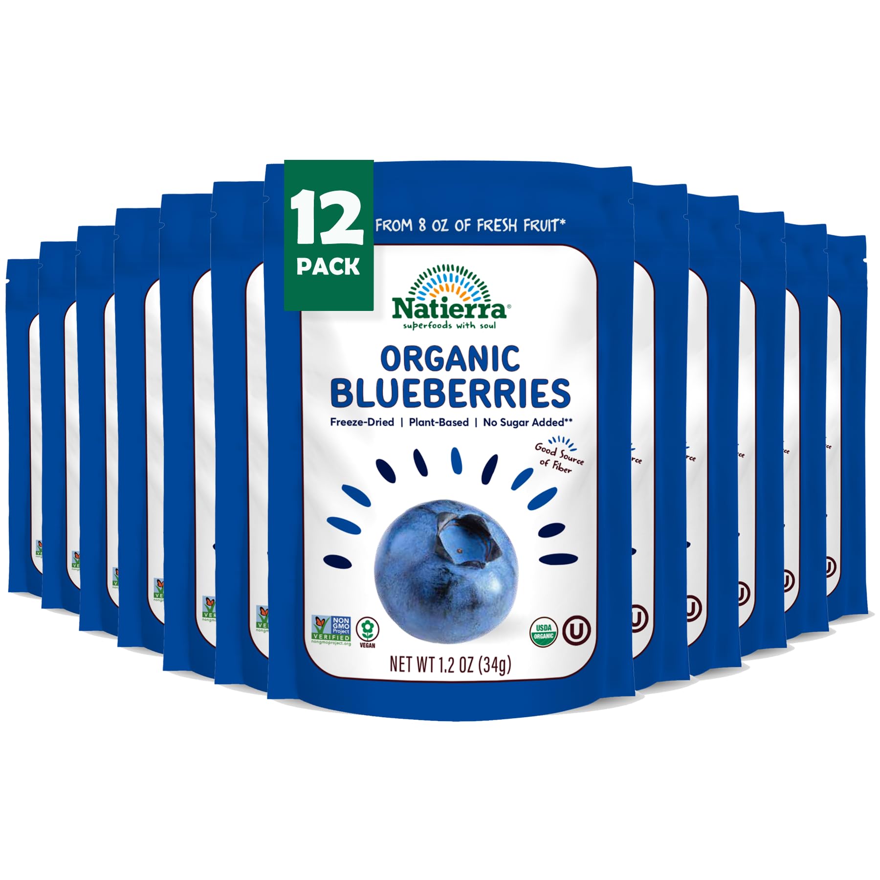 Natierra Nature's All Foods Organic Freeze-Dried Non-GMO & Vegan, Blueberries, 1.2 Ounce (Pack of 12)USDA Organic