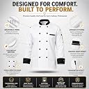 KODENIPR CLUB White Chef Coat Black Collar Full Sleeves for Men & Women | Poly Cotton Chef Jacket | Double Breasted Kitchen Uniform with Thermometer Sleeve Pocket | Size (Large(40)) gallery image