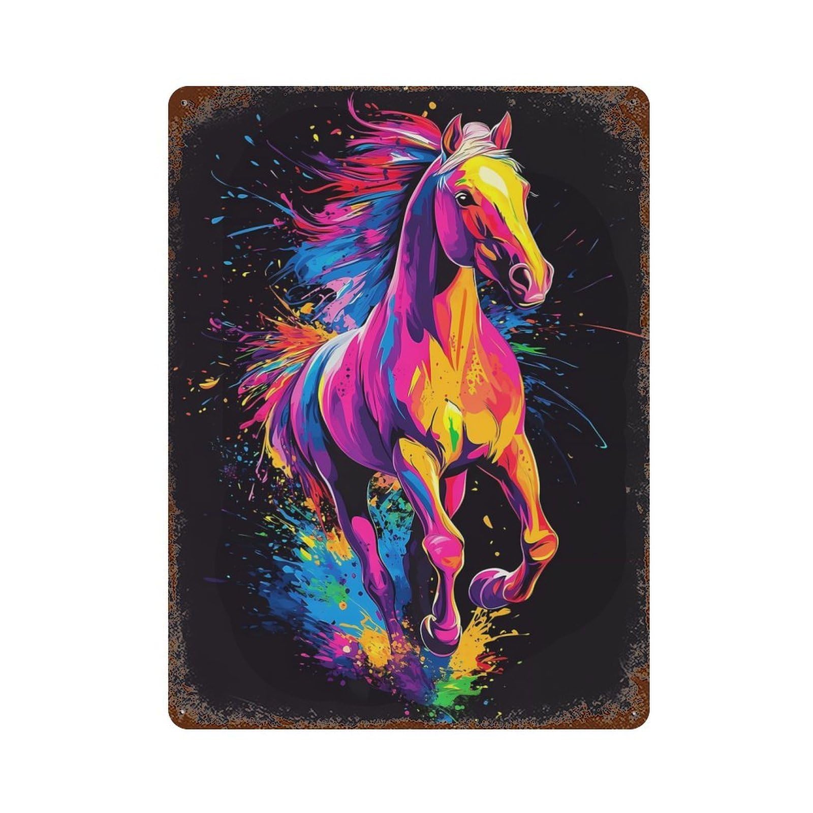 Neon Horse Art Decorative Tin Sign 15.7"x11.8", Retro Wall Decor for Living Room, Hallway And Home Decor