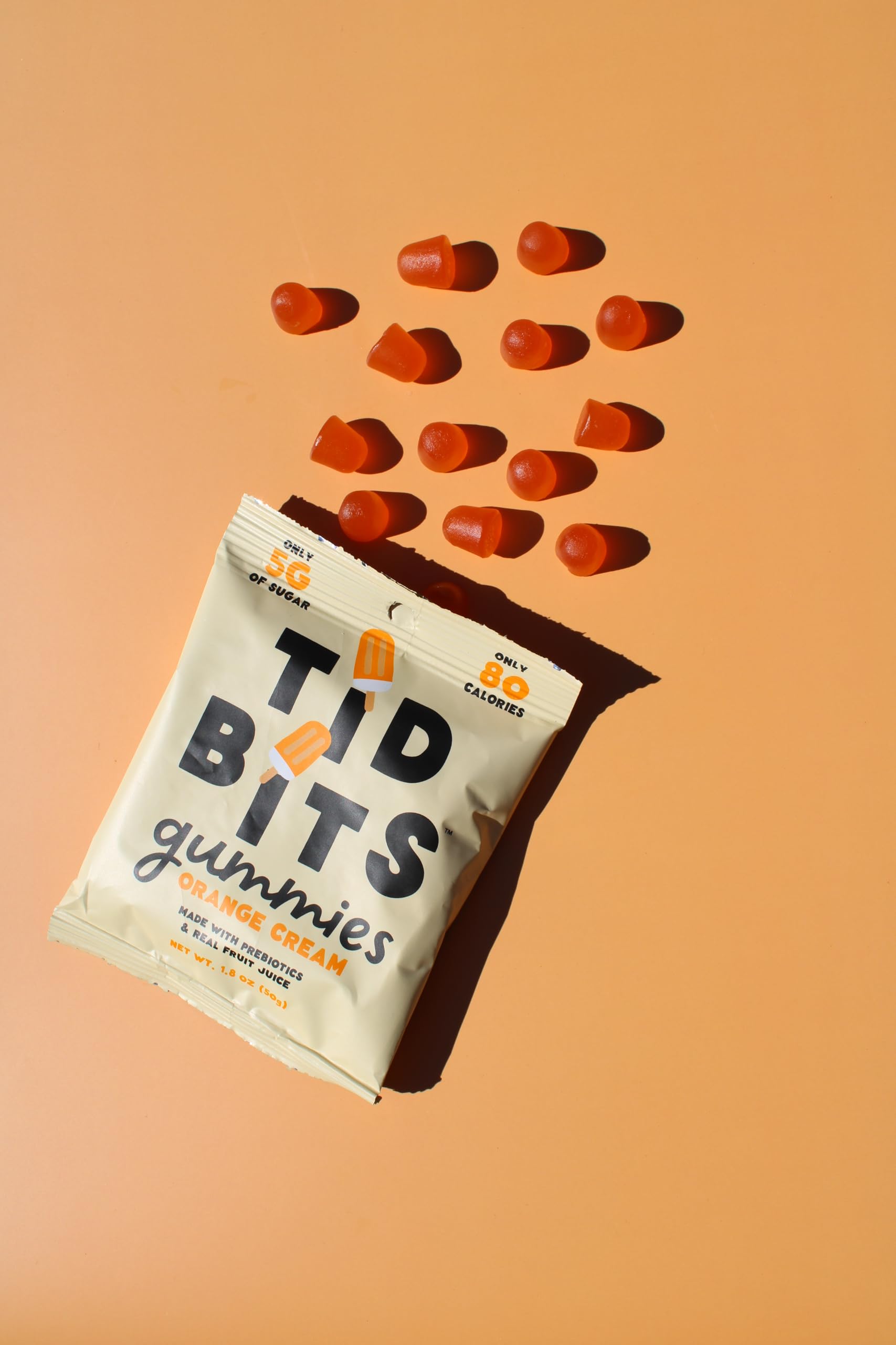 TiDBiTS Gummy Candies Orange Cream 1 8oz Pack of 12 with Low Sugar 5g Low Calorie 80 No — view 3
