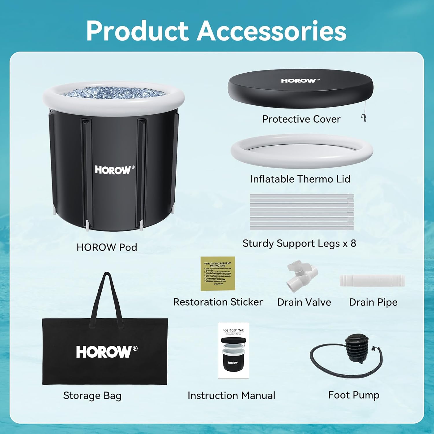 Size 33.5L x 35.5W x 29.5H Color Black HOROW Ice Bath Tub for Athletes, Multiple Layered Portable Ice Bath Plunge for Cold Water Therapy and Recovery, Inflatable Ice Pod Barrel with Cover, Foldable Ice Plunge Tub for Home, Gym, Outdoor Use