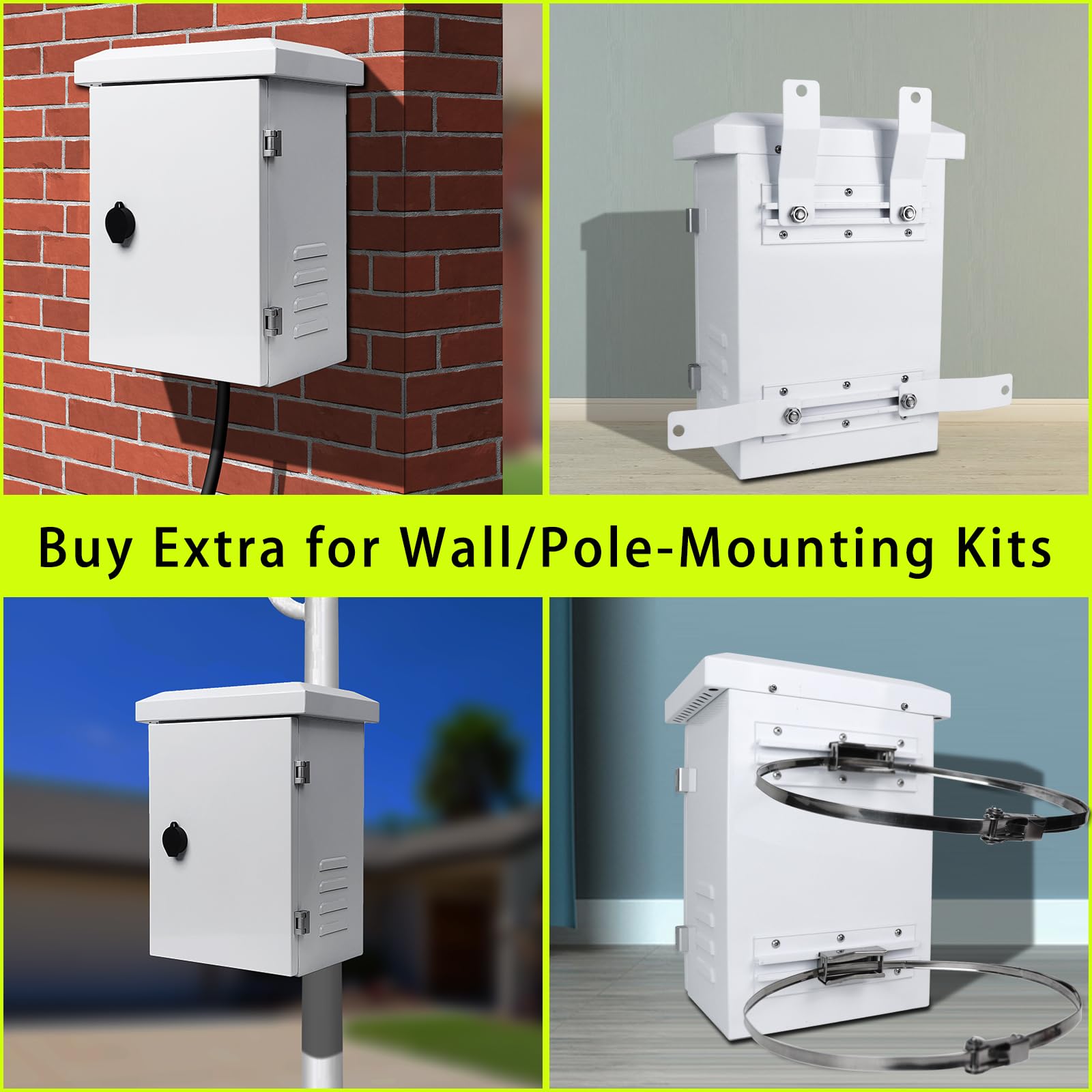 Recinto de metal para exteriores con capucha de lluvia, caja impermeable para electrónica WiFi/caja de disyuntor de red con diseño ventilado, gabinete de proyectos de cable con agujero de montaje en