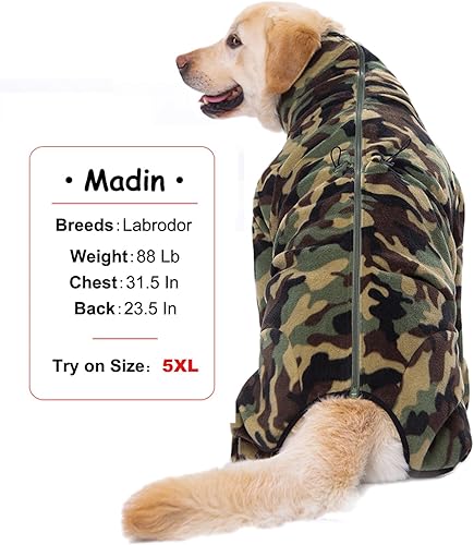 Miniatura 5 de Dog Winter Coat for Large Medium Small Dogs, Warm Fleece High Collar Full Body Dog Jumpsuit Comfortable Onesie Apparel (Camouflag, 3X-Large)