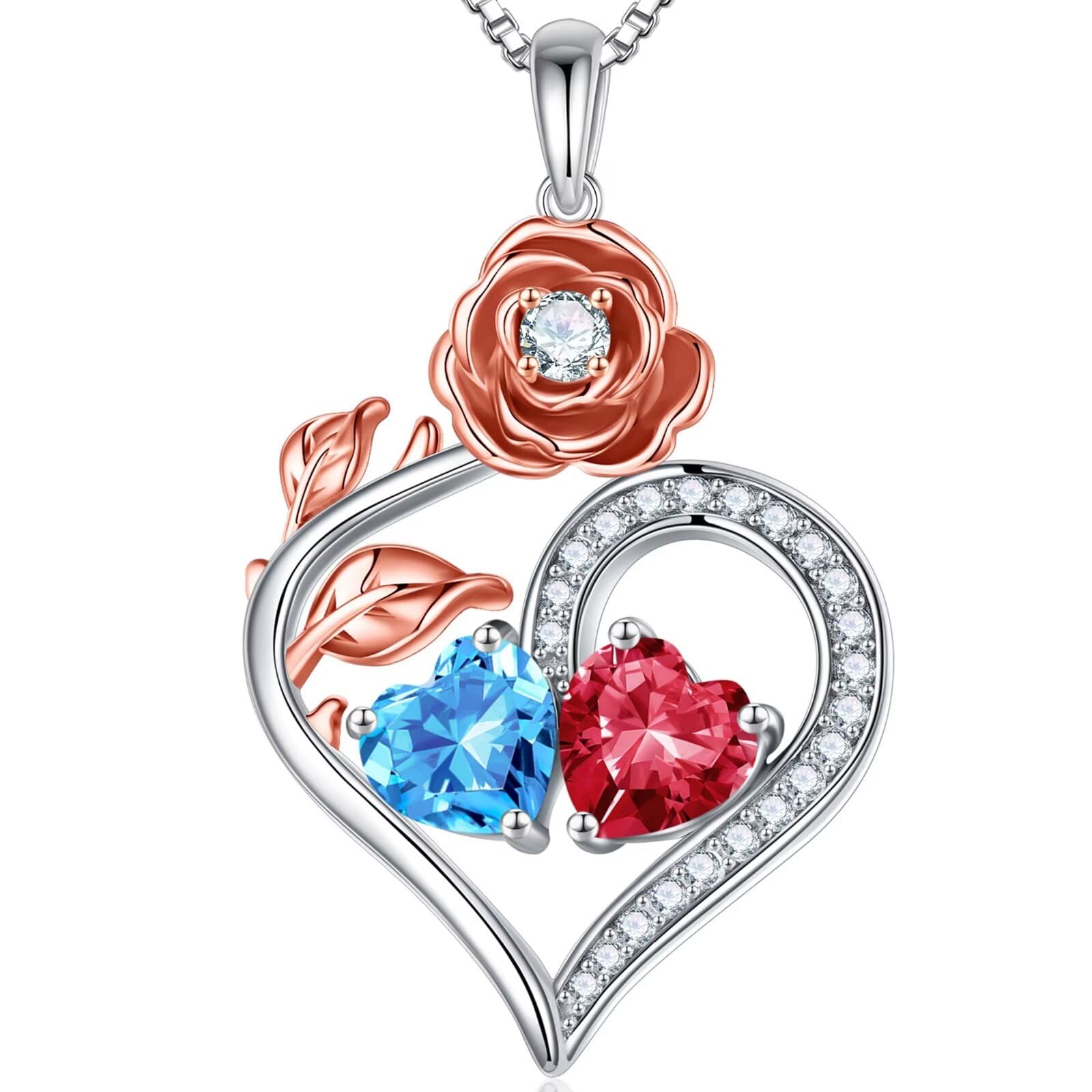 Iefil Valentines Day Gifts for Her - 925 Sterling Silver Double Birthstone Necklace, Anniversary Birthday Gifts for Women, Jewelry Gift for Wife Her