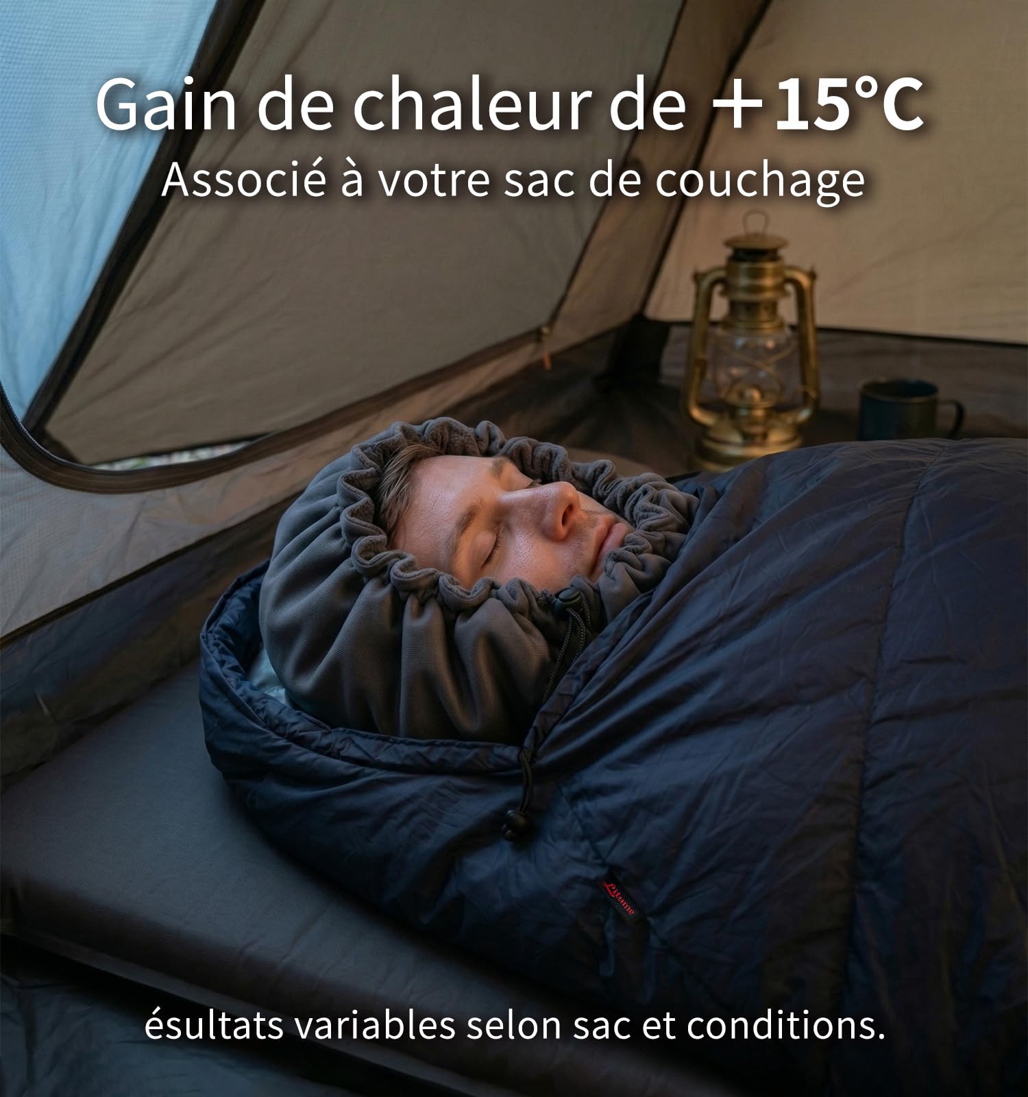 Litume Drap de Sac de Couchage Momie All Season, Ajoute Jusqu'à 15°C, Doublure Thermique Légère et Compressible, Idéal Camping, Randonnée et Voyage