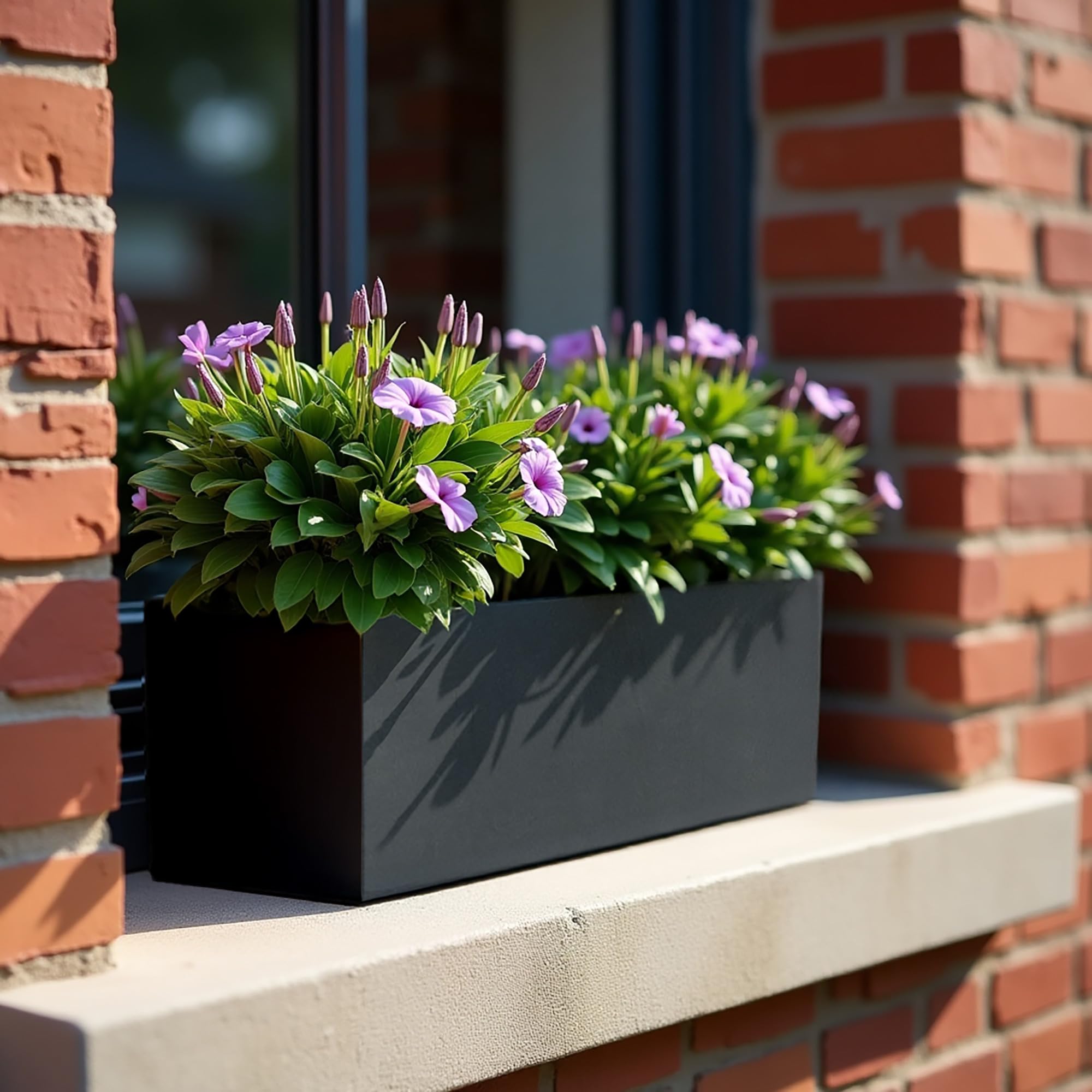 IDEALIST 50cm Outdoor Window Box | Dark Grey Reinforced Stone Windowsill Planter | Garden Planters with Drainage Holes L50 W20 H20.5 cm, 11 litres