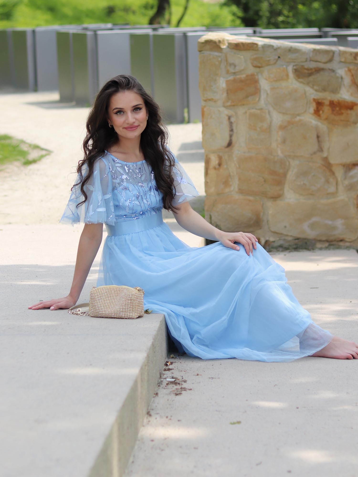ever pretty blue dress Ever-Pretty Sequin Leaf Midi Semi Formal Dress for Cruise & Evening Party Events