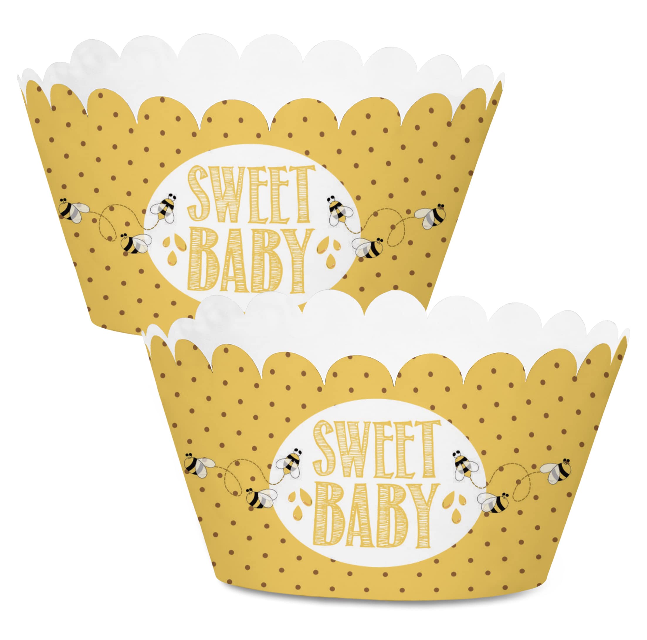 Inkdotpot Bottomless Cupcake Wrappers for Baby Shower, Honey Bee Adjustable Cup Cake Liners Party Supplies, Baby Shower Decorations - Pack of 30
