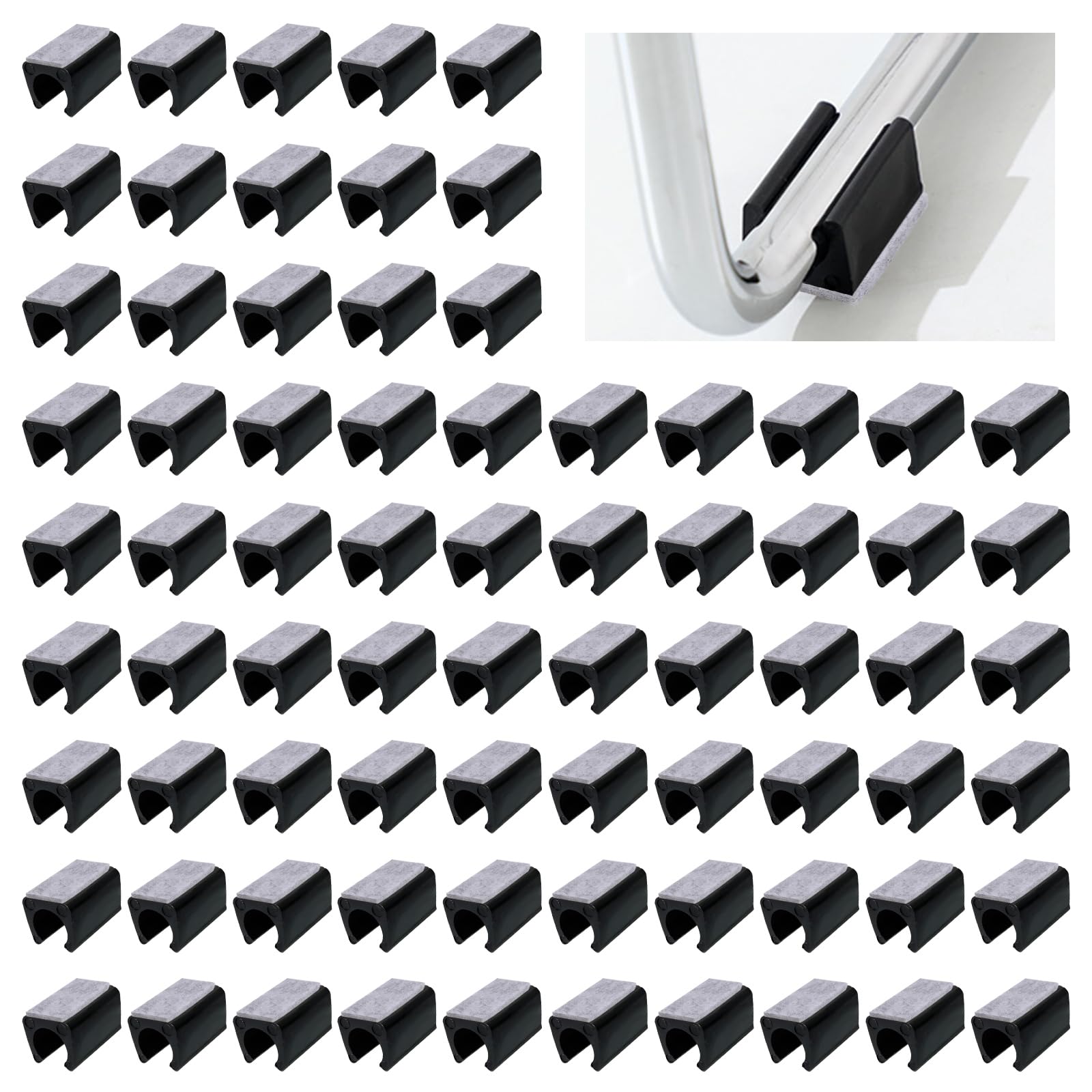 UFURMATE Chair Pads, 80Pcs 13mm Plastic Chair Leg Floor Protectors with Felt Pads, U Shaped Chair Tube Floor Protectors Non-Slip Rectangle Chair Legs Tips Caps for Round Sled Base Chair Leg (Black)