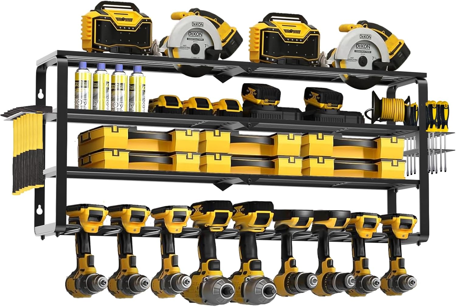 4 Layer Power Tool Organizer Wall Mount, Cordless Drill Storage, Tool shelf, Screwdriver Organizer use for Workshop, Shed-9 Slots