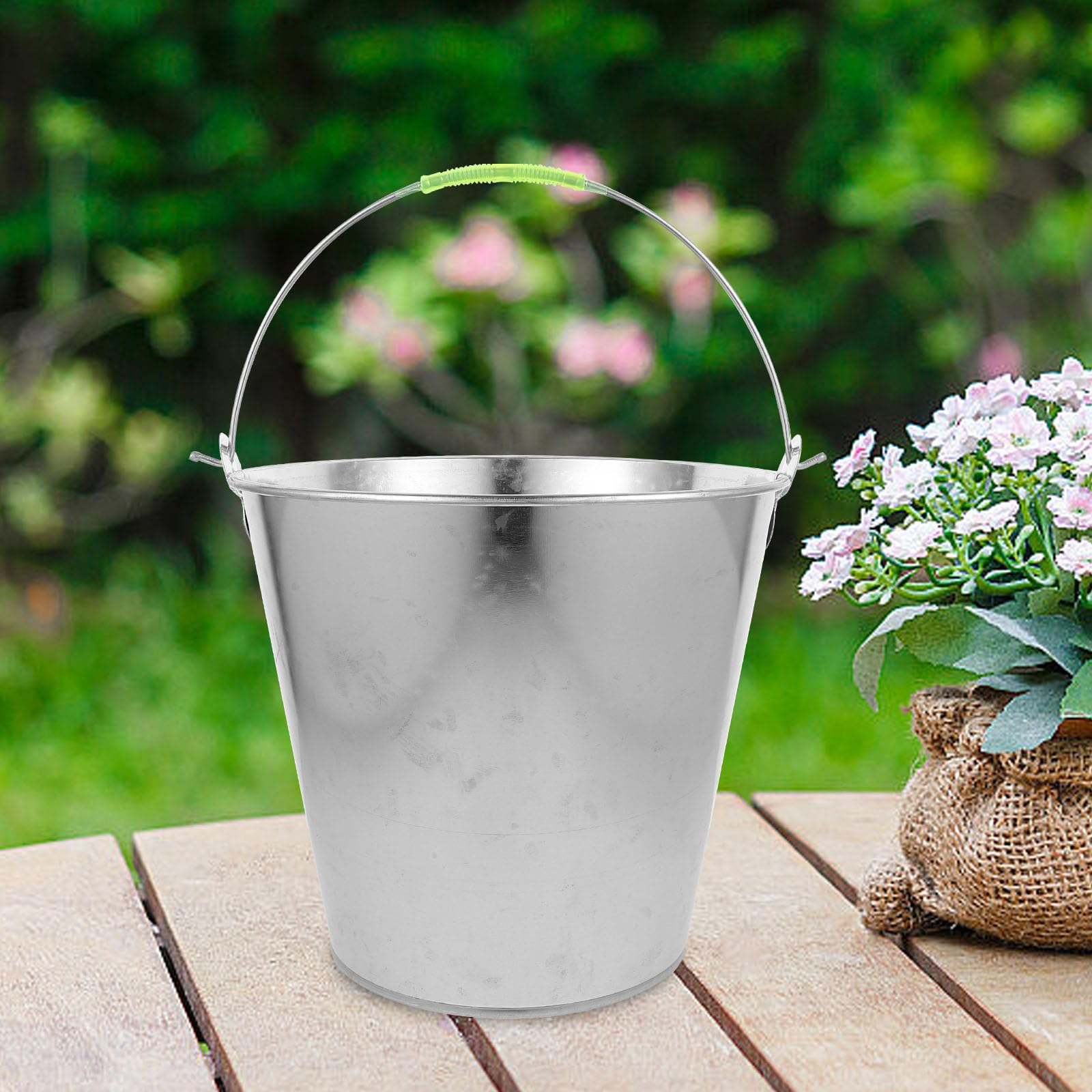 Housoutil Secchio di Ferro da 8l Manico Portatile e Struttura Robusta, Secchio D'acqua Argento per Pulizia e Irrigazione in Giardino
