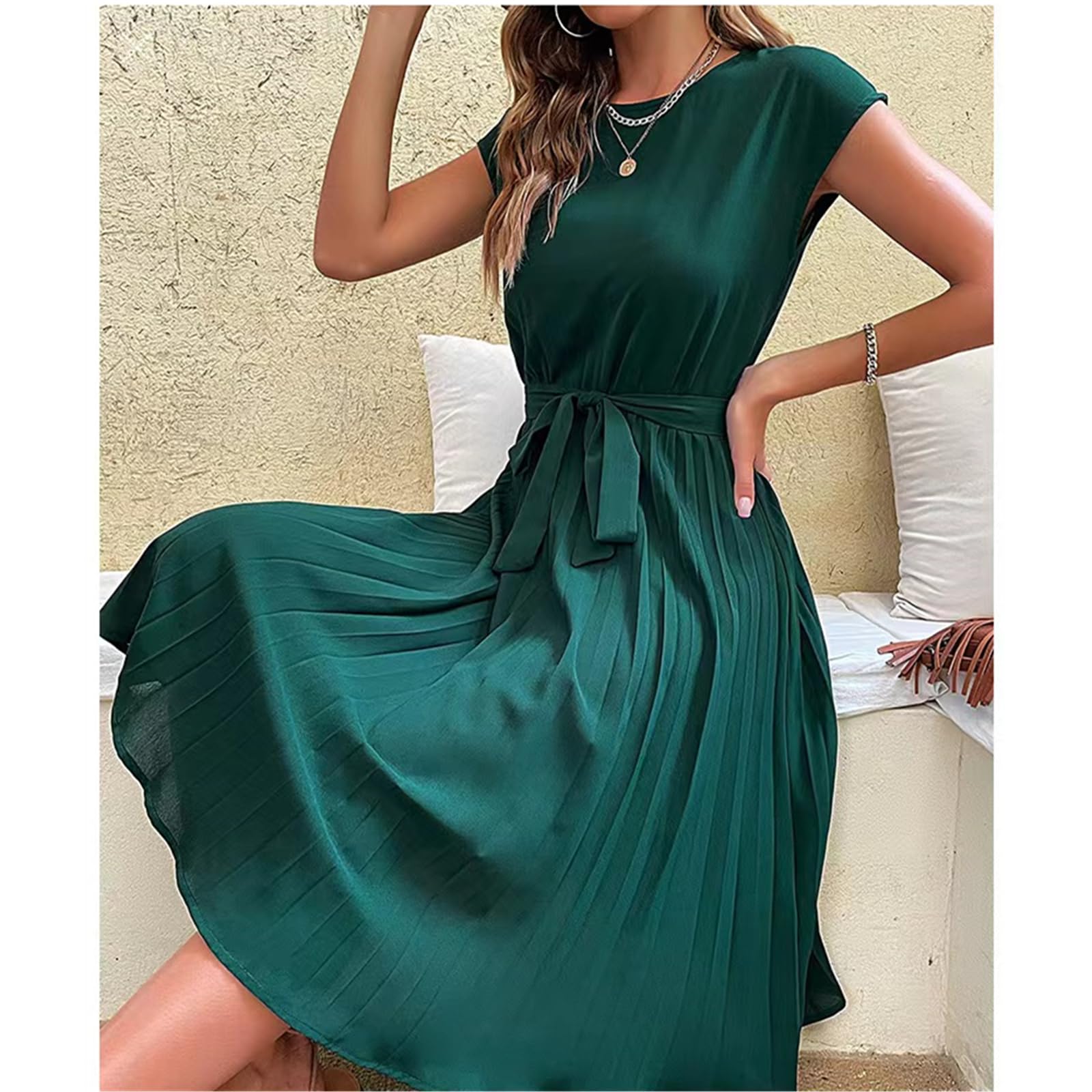 Abito Estivo Delle Donne Abiti Casuali Estate Wrap o Neck Party Fluwy Piegheggiato Linea Lungo Abito Delle Donne Abiti da Prom.., HUTALIM, a, s