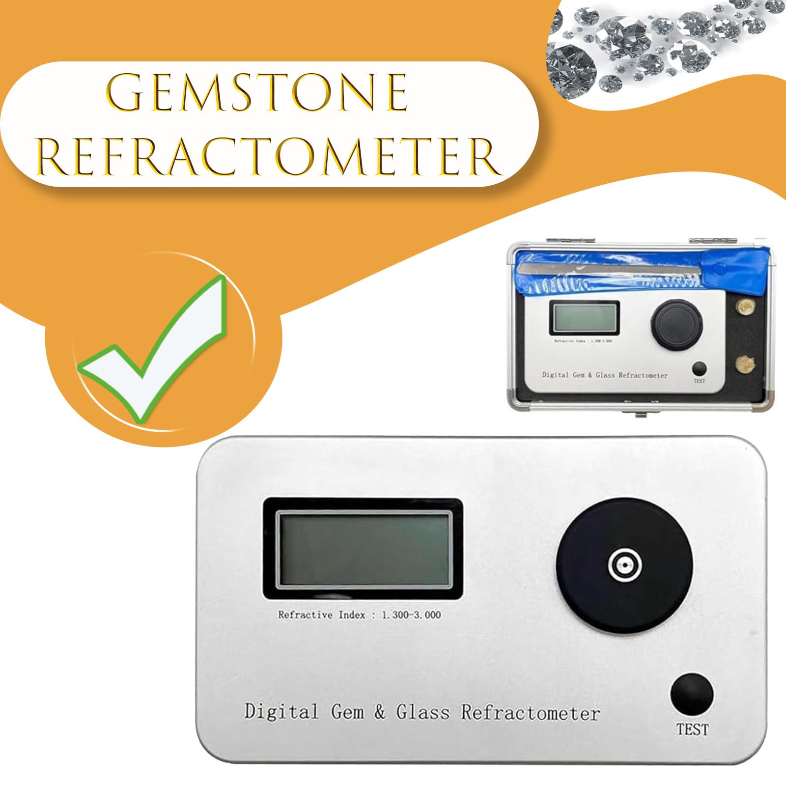 Refractómetro Profesional de Piedras Preciosas, Detector de Identificación de Joyas con Pantalla LCD, índice de Refracción de 1.300 a 3.000, para Joyería y Diamantes