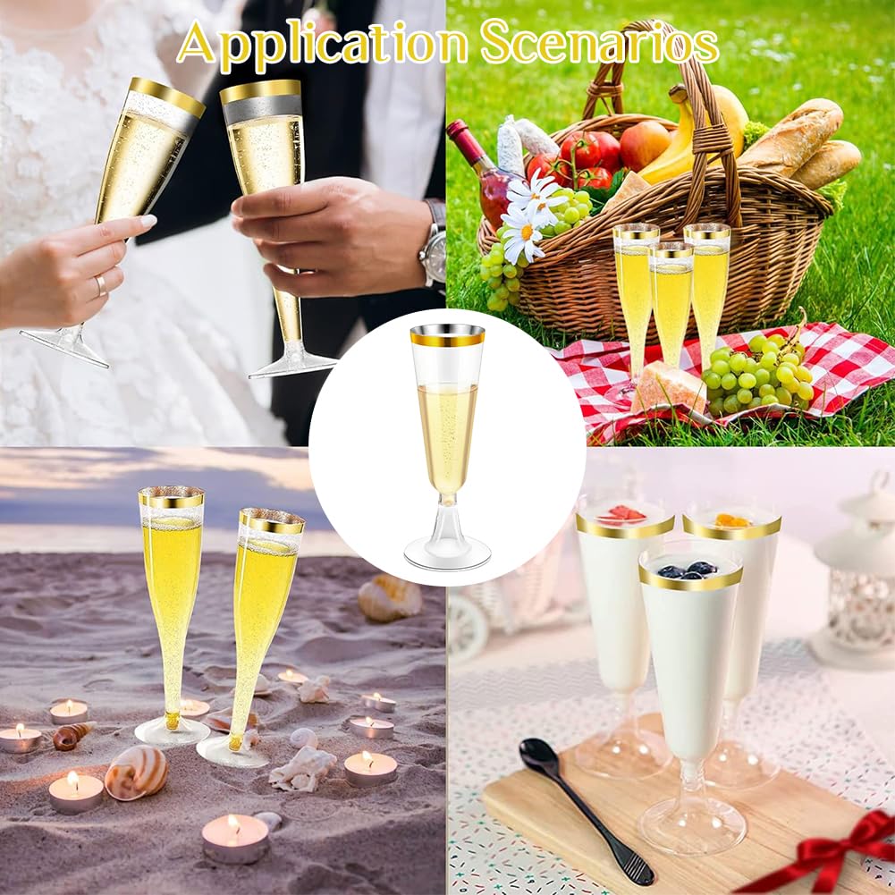 Flute da Champagne in Plastica Trasparente, 10PCS Bicchiere di Champagne in Plastica Riutilizzabili, Flute da Champagne Eleganti in Plastica Rigida, Calice Trasparente Impilabile per Feste (150ml)