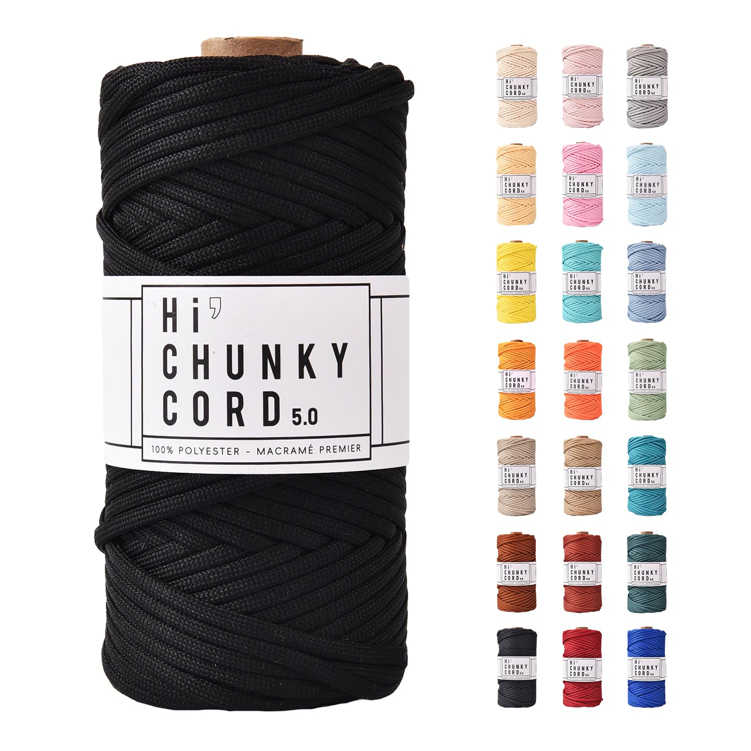 PLY-BR 5mm x 53 Yard Craft Soft Pure Braided Polyester DIY Crafts Macrame Rope Cord Yarn / 28-Black