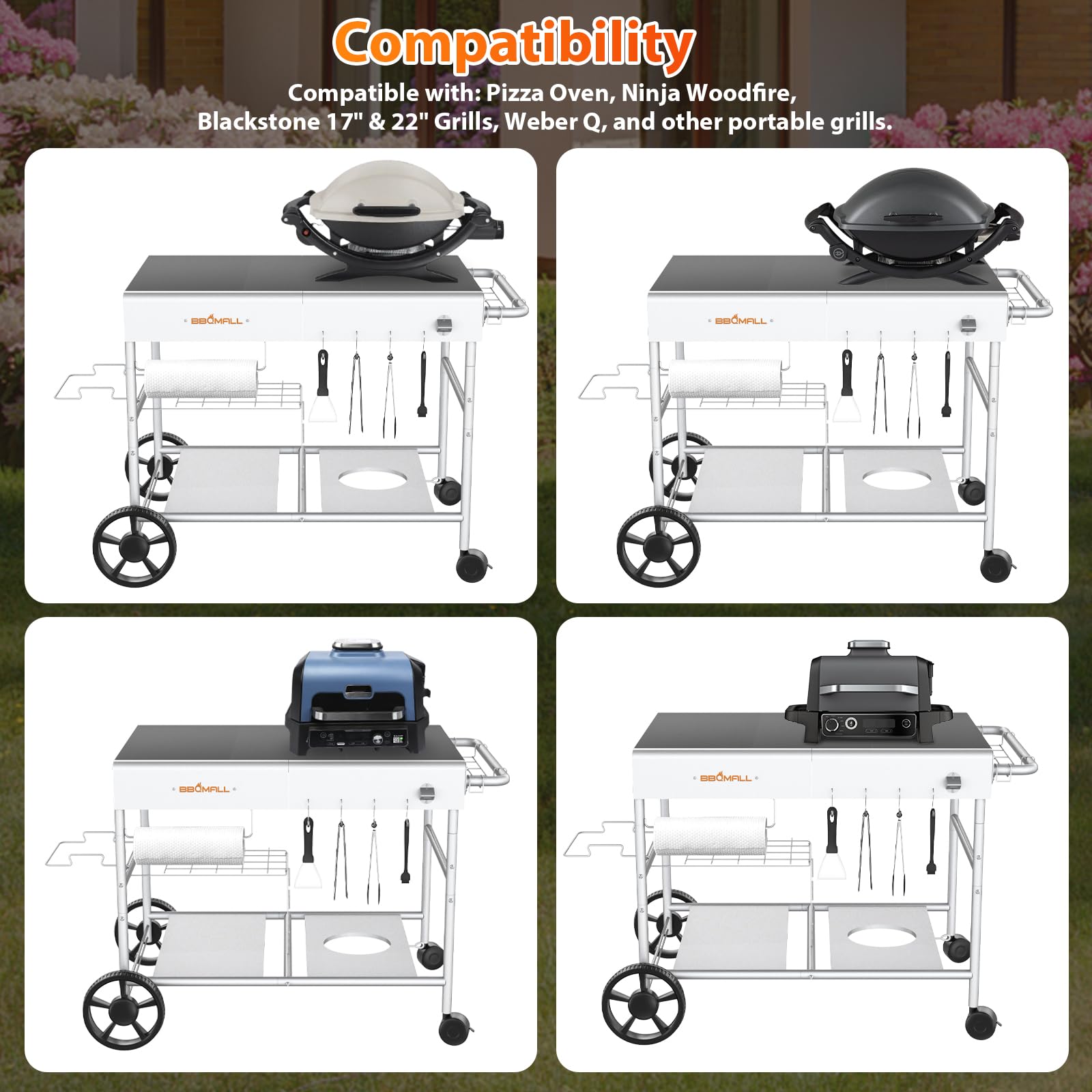 GFTIME Carrello per pizza migliorato per Koda/Karu/Fyra 16 & 12, 128 x 64 x 78 cm, carrello da cucina, carrello da portata per Ninja Woodfire, Blackstone Griddle, carrello per Weber serie Q