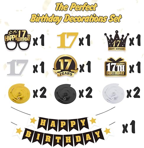 Miniatura 453 de LINGTEER Happy 65th Birthday Decorations Set - 12Pcs Black & Gold Swirls Streamer,Happy Birthday Bunting Banner,Cheers to 65 Years Old Bday Party