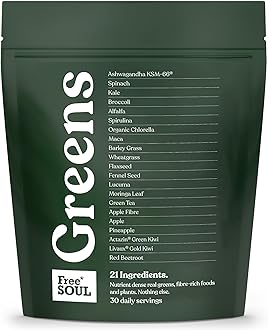 Free Soul Greens | 21 Advanced Greens, Superfoods, and Adaptogens Including KSM-66 Ashwagandha, Vegan & Gluten-Free, Advanced Natural Formula | UK Made | 30 Servings | Original Flavour