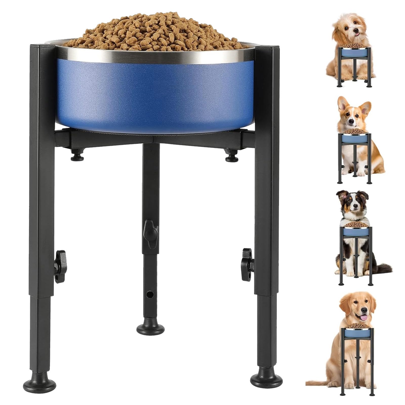 Comedero para perros elevado, 4 alturas ajustables, comedero para perros soporte, ancho ajustable 17-30 cm, cuenco de agua de metal, soporte para cuencos de perro para perros grandes, medianos