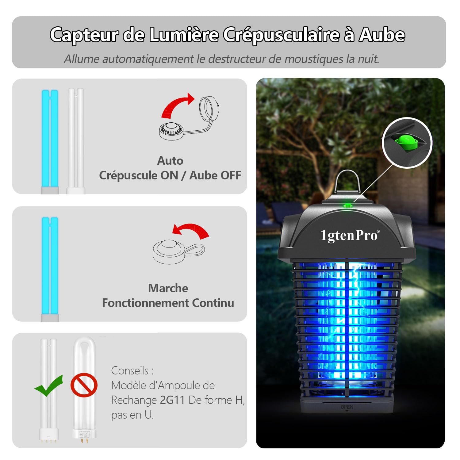Mata Mosquitos Electrico,20W 4000V Lámpara Antimosquitos,UV Lampara Mosquitos, IPX4 Impermeable,Mata Insectos Area Efectiva 100m² para Interior y Exterior