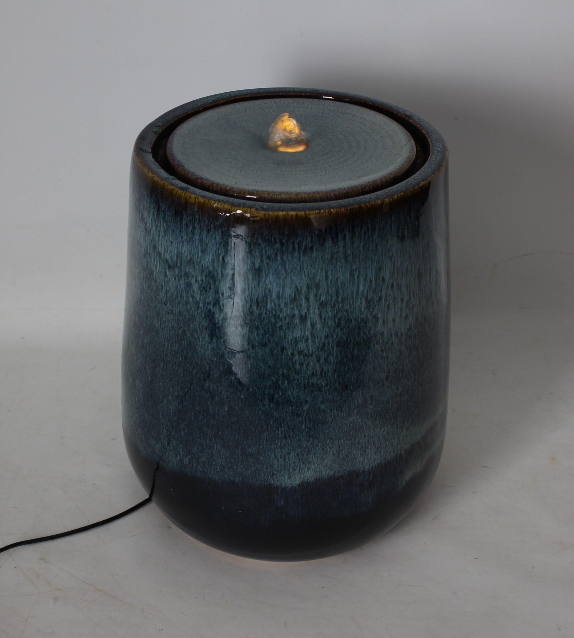 FRANK FLECHTWAREN Outdoor-Brunnen Deep Sea, Keramik, 4 warmweiße LEDs, inkl. Pumpe, Wasseraustritt Oben Maße: Ø 25 x 35 cm, Zuleitung 160 cm, für den Außenbereich geeignet