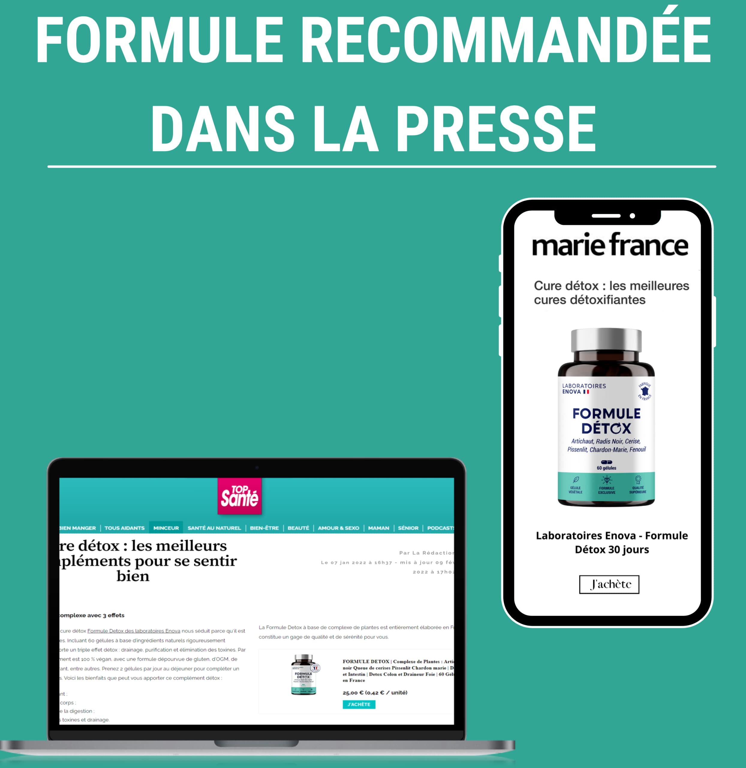 FORMULE DETOX | Complexe de Plantes : Artichaut Radis noir Queue de cerises Pissenlit Chardon marie | Detoxifiant Foie et Intestin | Detox Colon et Draineur Foie | 60 Gélules