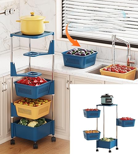 Miniatura 4 de Estante de almacenamiento giratorio para cocina, almacenamiento de verduras, carrito redondo de frutas, cesta de frutas, cebolla, papas,